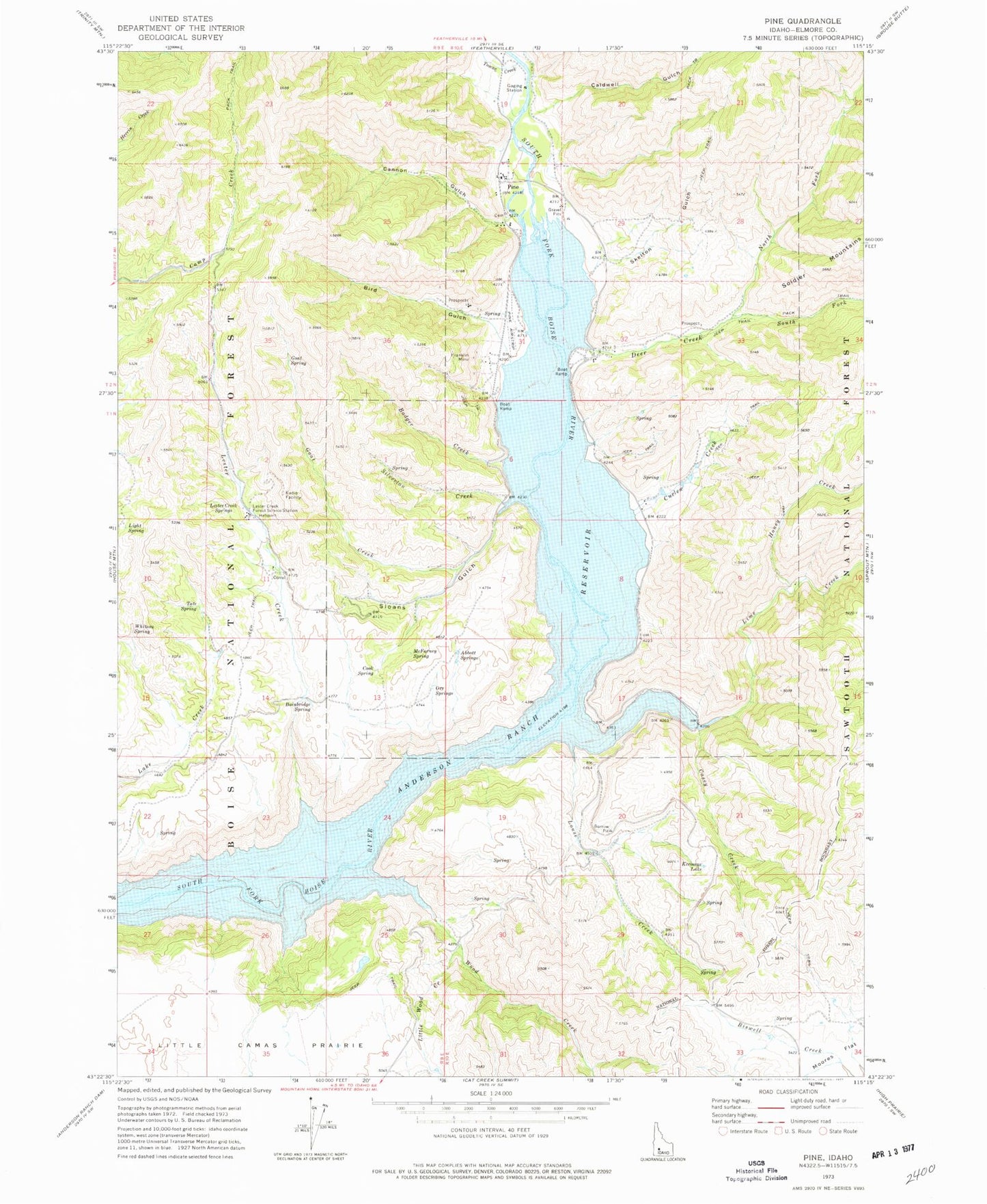 Classic USGS Pine Idaho 7.5'x7.5' Topo Map Image