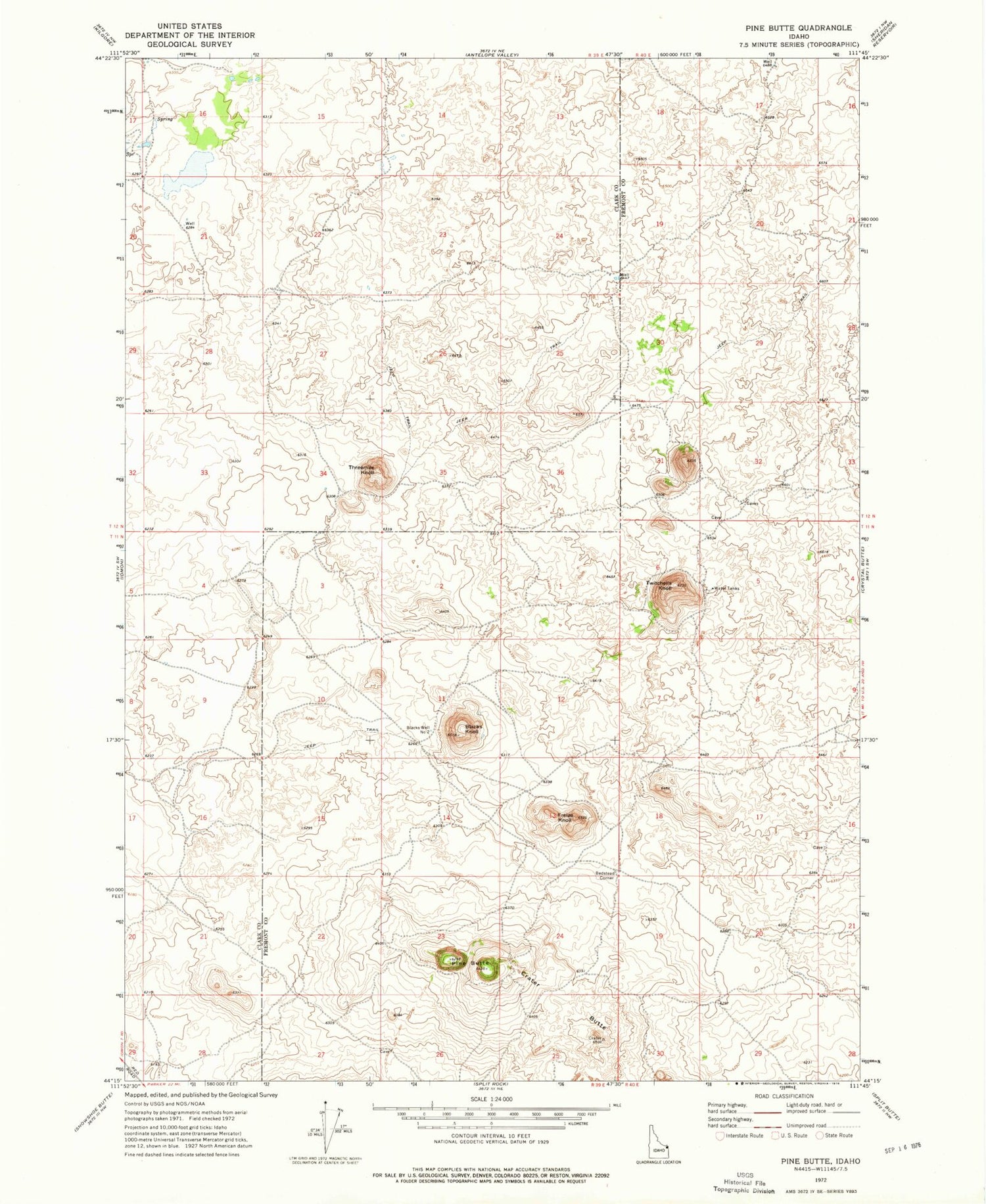 Classic USGS Pine Butte Idaho 7.5'x7.5' Topo Map Image