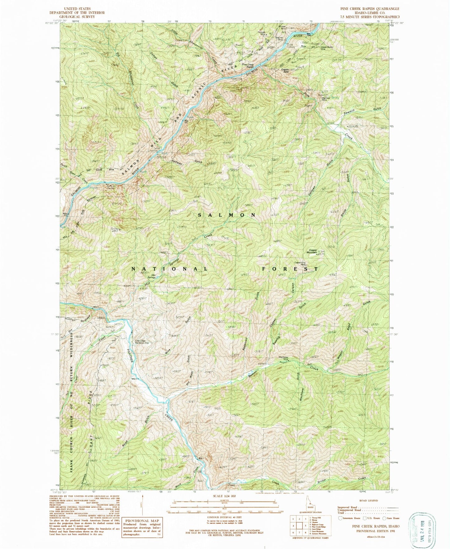 Classic USGS Pine Creek Rapids Idaho 7.5'x7.5' Topo Map Image