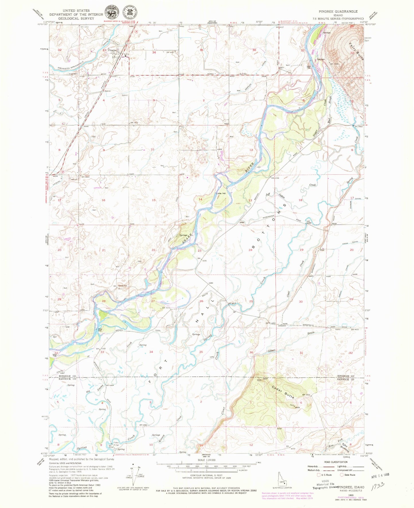 Classic USGS Pingree Idaho 7.5'x7.5' Topo Map Image