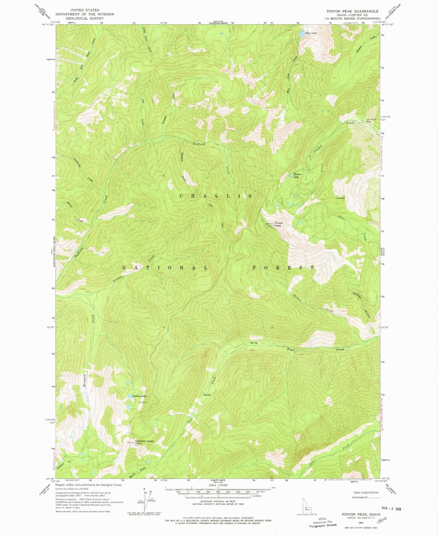Classic USGS Pinyon Peak Idaho 7.5'x7.5' Topo Map Image