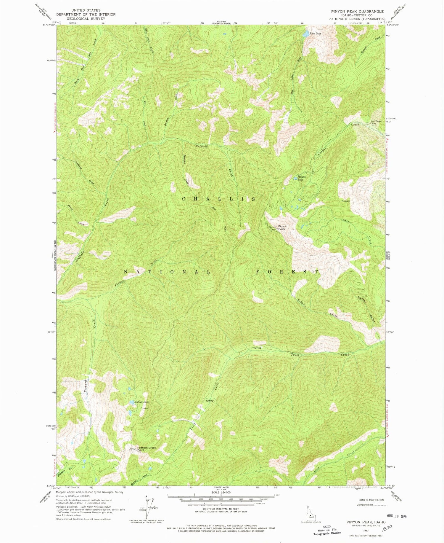 Classic USGS Pinyon Peak Idaho 7.5'x7.5' Topo Map Image