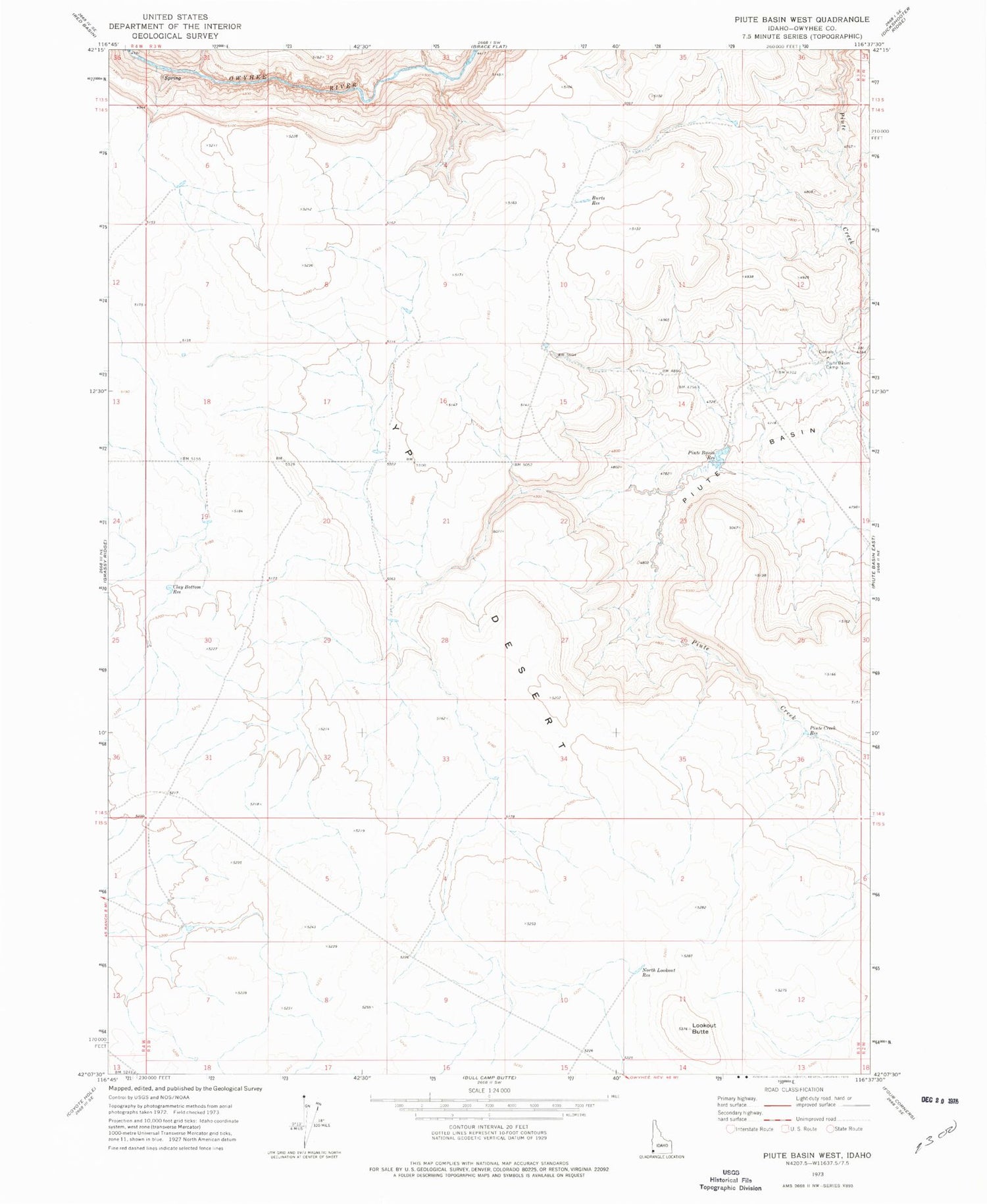 Classic USGS Piute Basin West Idaho 7.5'x7.5' Topo Map Image