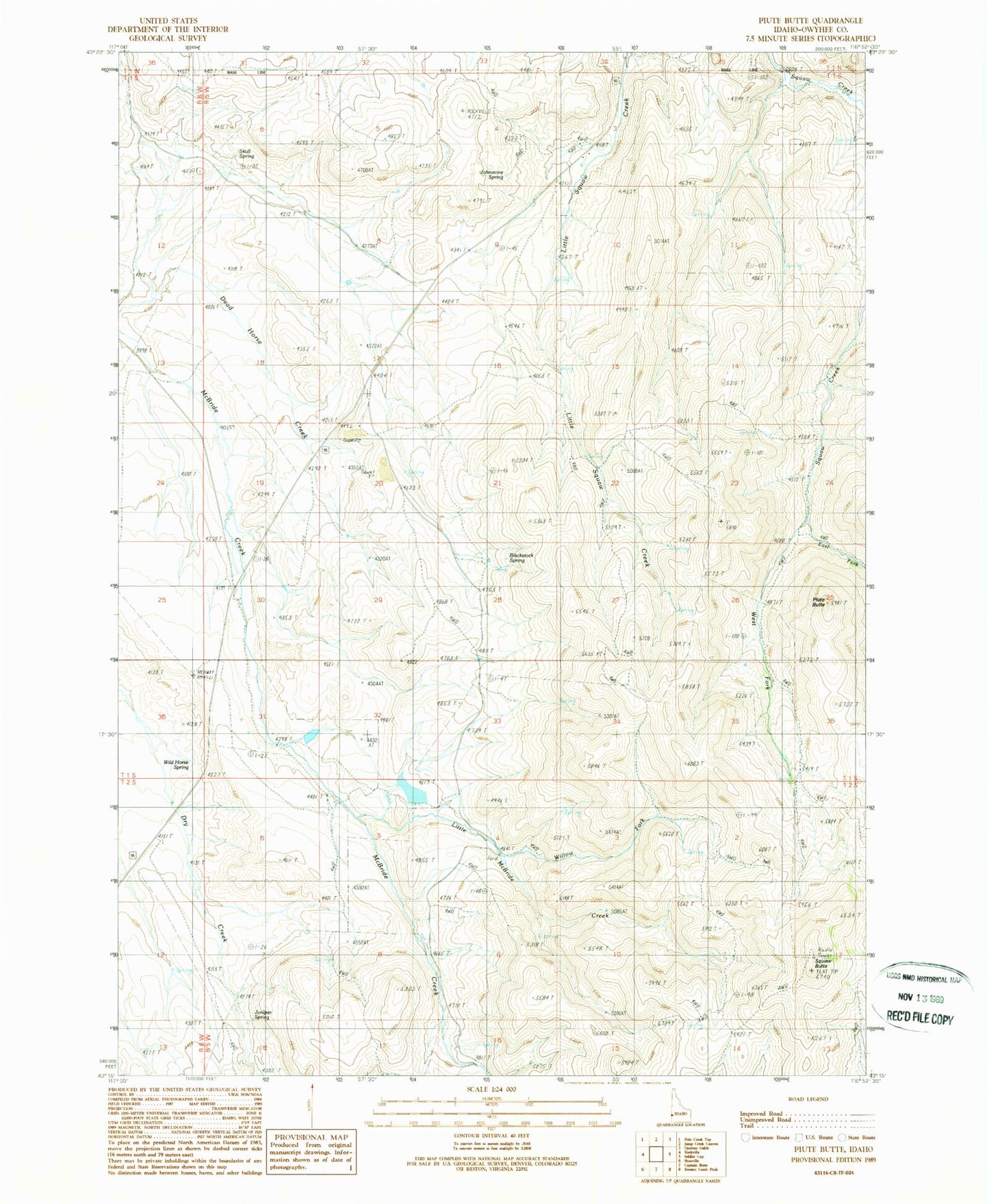 Classic USGS Piute Butte Idaho 7.5'x7.5' Topo Map Image