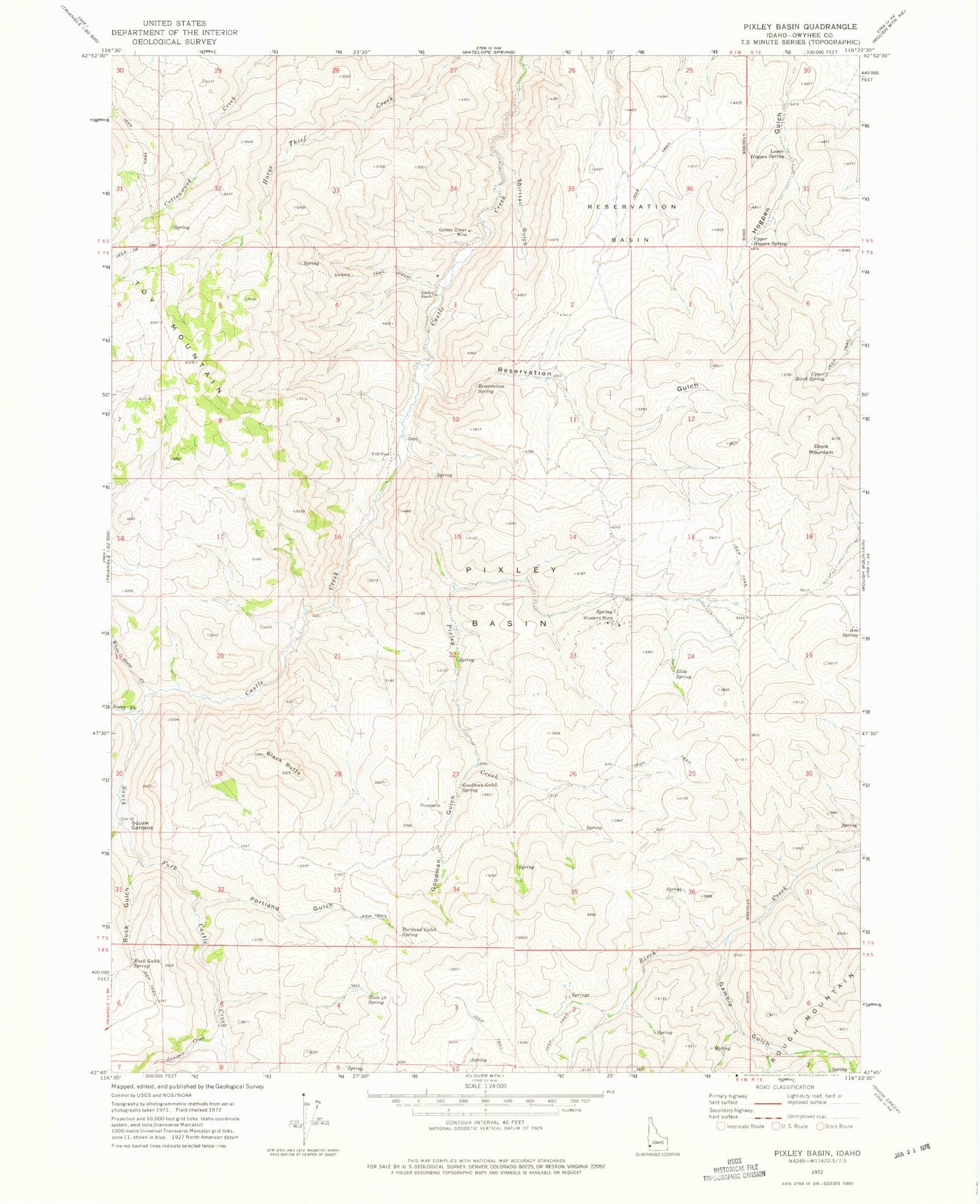 Classic USGS Pixley Basin Idaho 7.5'x7.5' Topo Map Image