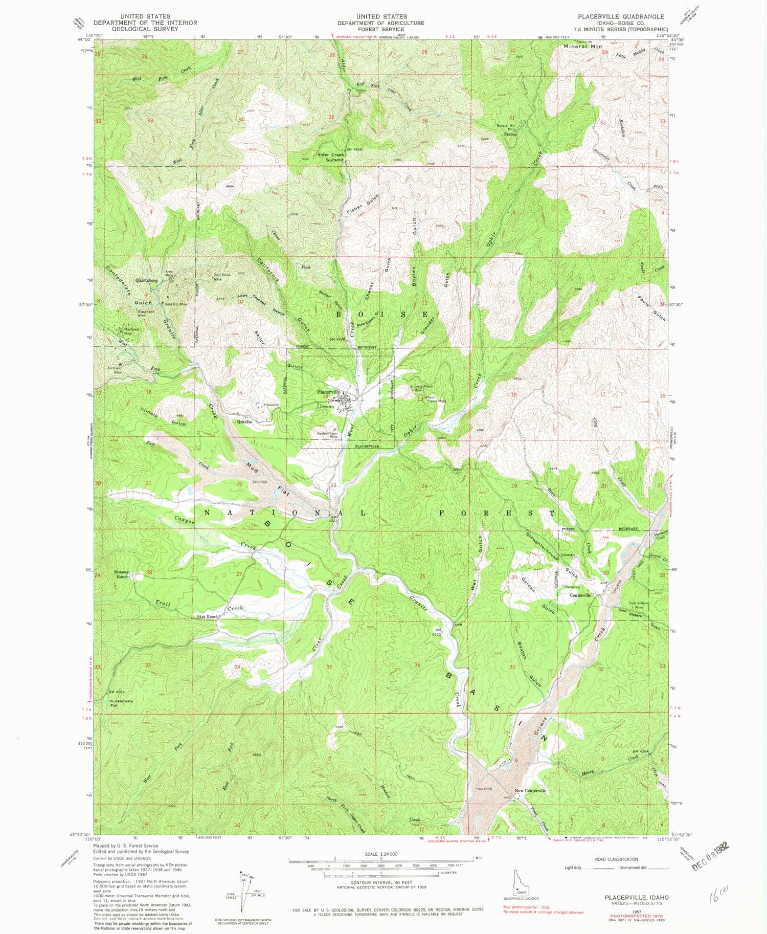 Classic USGS Placerville Idaho 7.5'x7.5' Topo Map Image