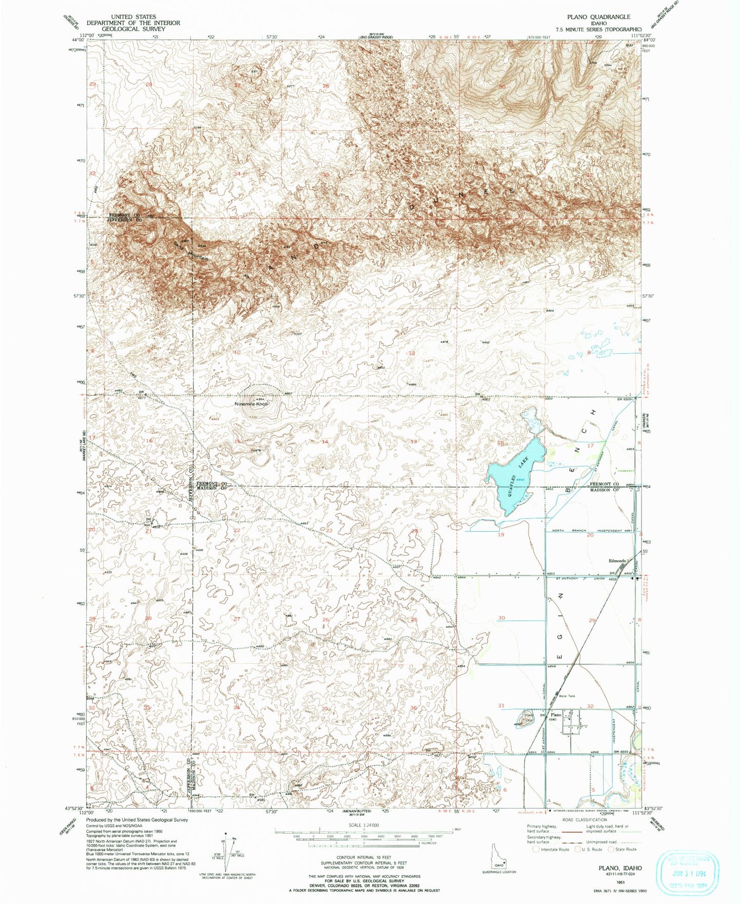 Classic USGS Plano Idaho 7.5'x7.5' Topo Map Image