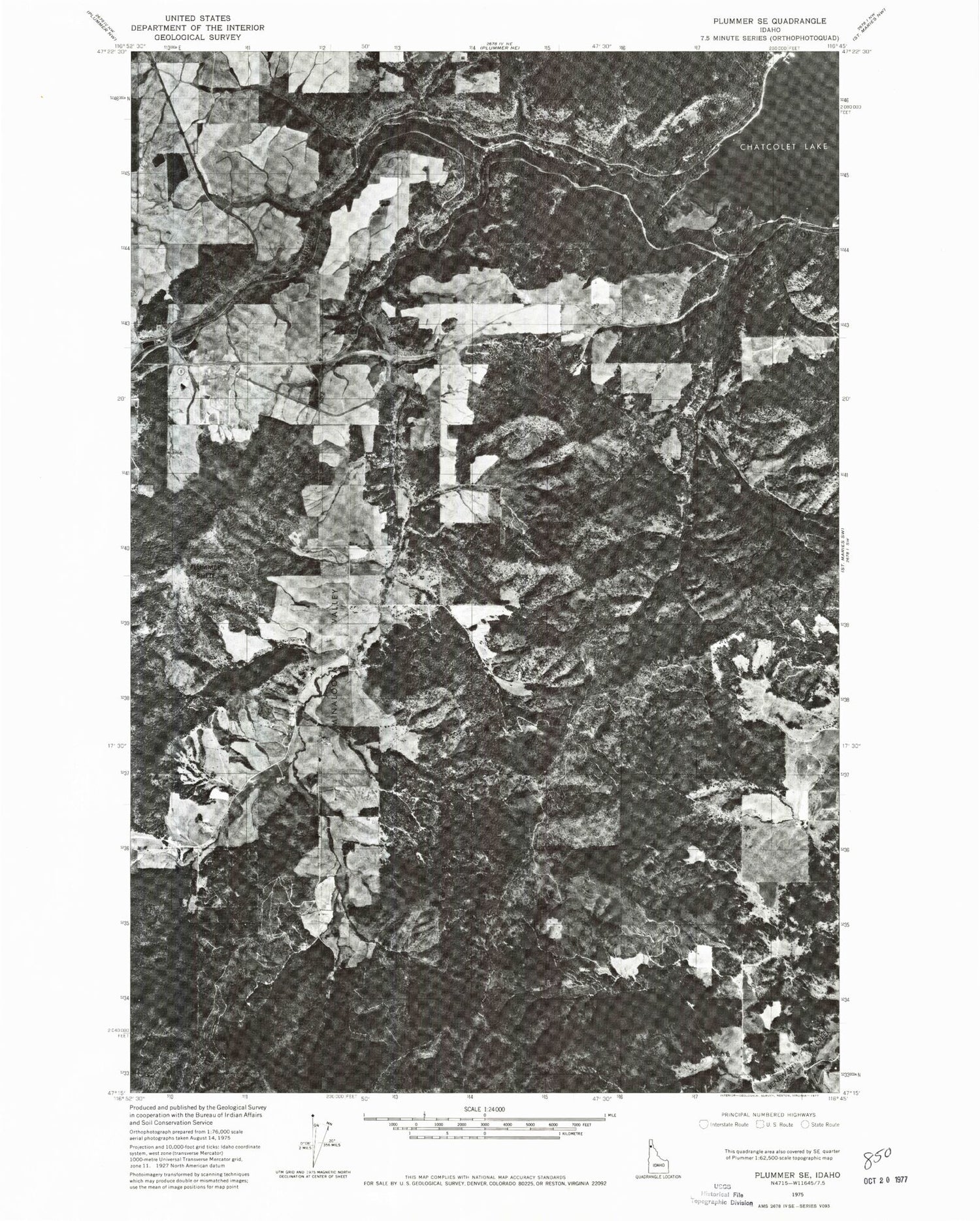 Classic USGS Chatcolet Idaho 7.5'x7.5' Topo Map Image