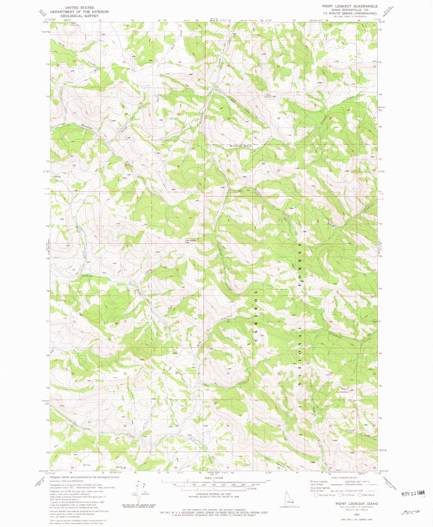 Classic USGS Point Lookout Idaho 7.5'x7.5' Topo Map Image