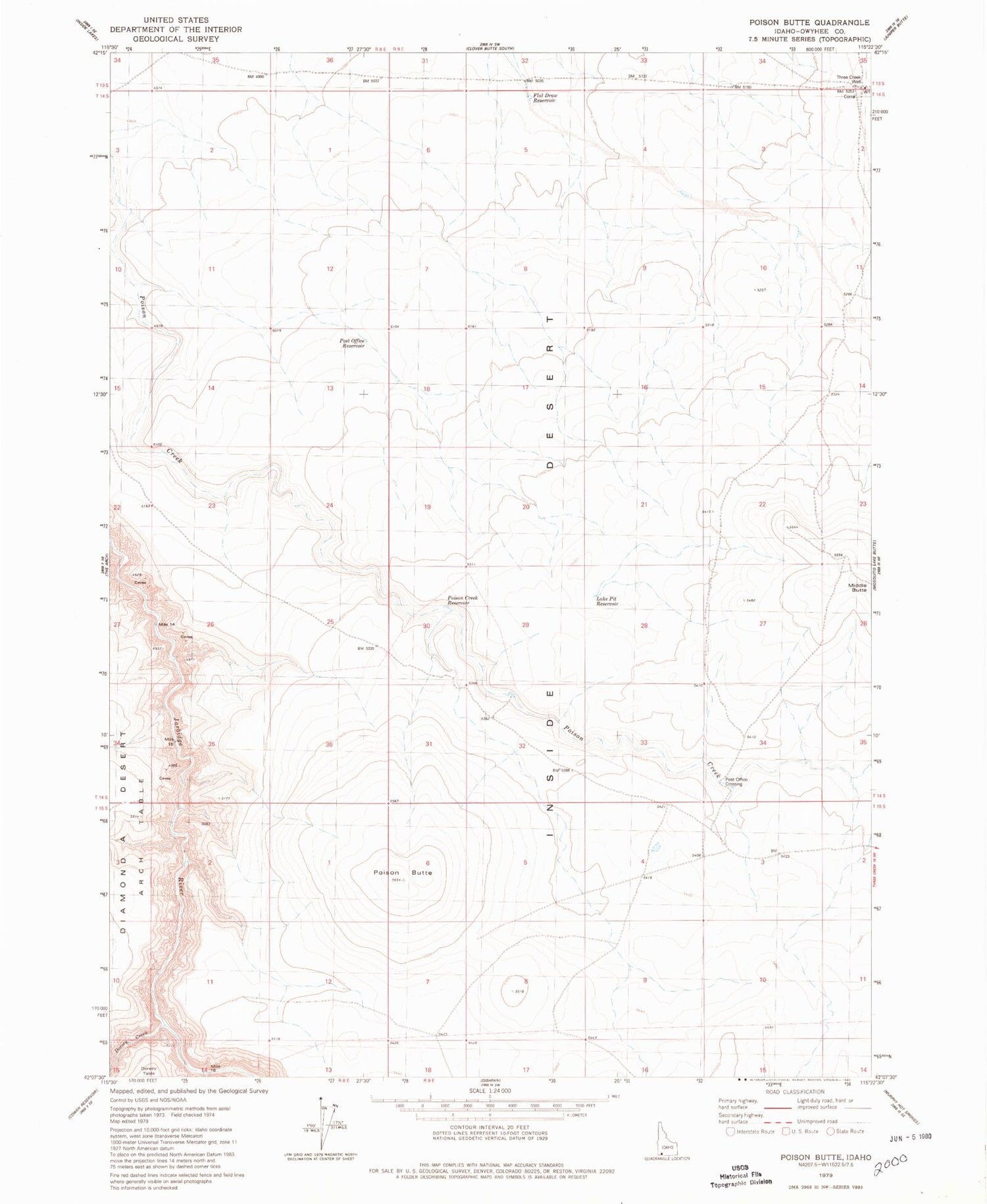 Classic USGS Poison Butte Idaho 7.5'x7.5' Topo Map Image