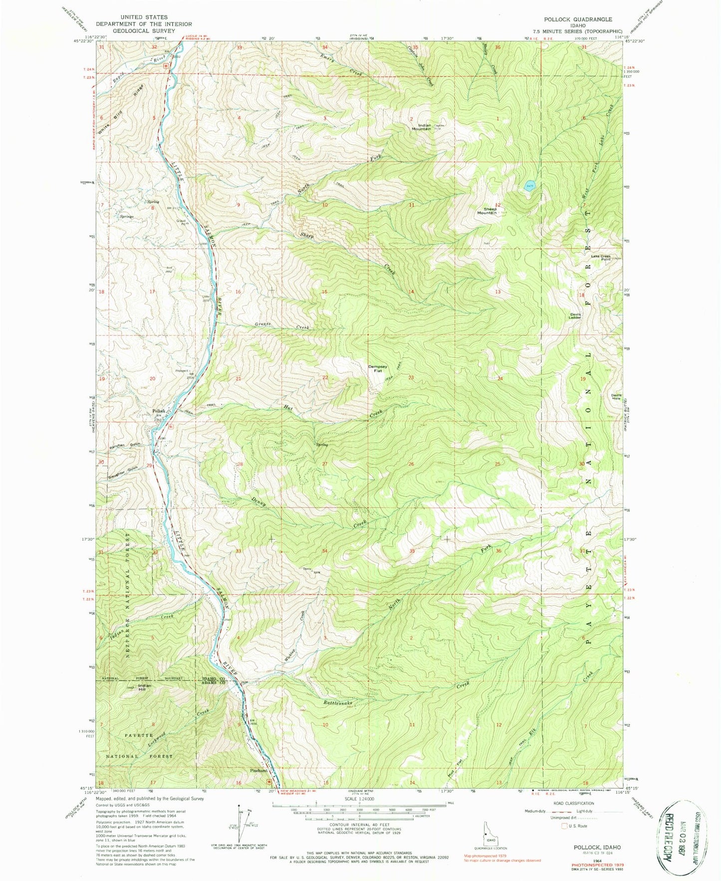 Classic USGS Pollock Idaho 7.5'x7.5' Topo Map Image