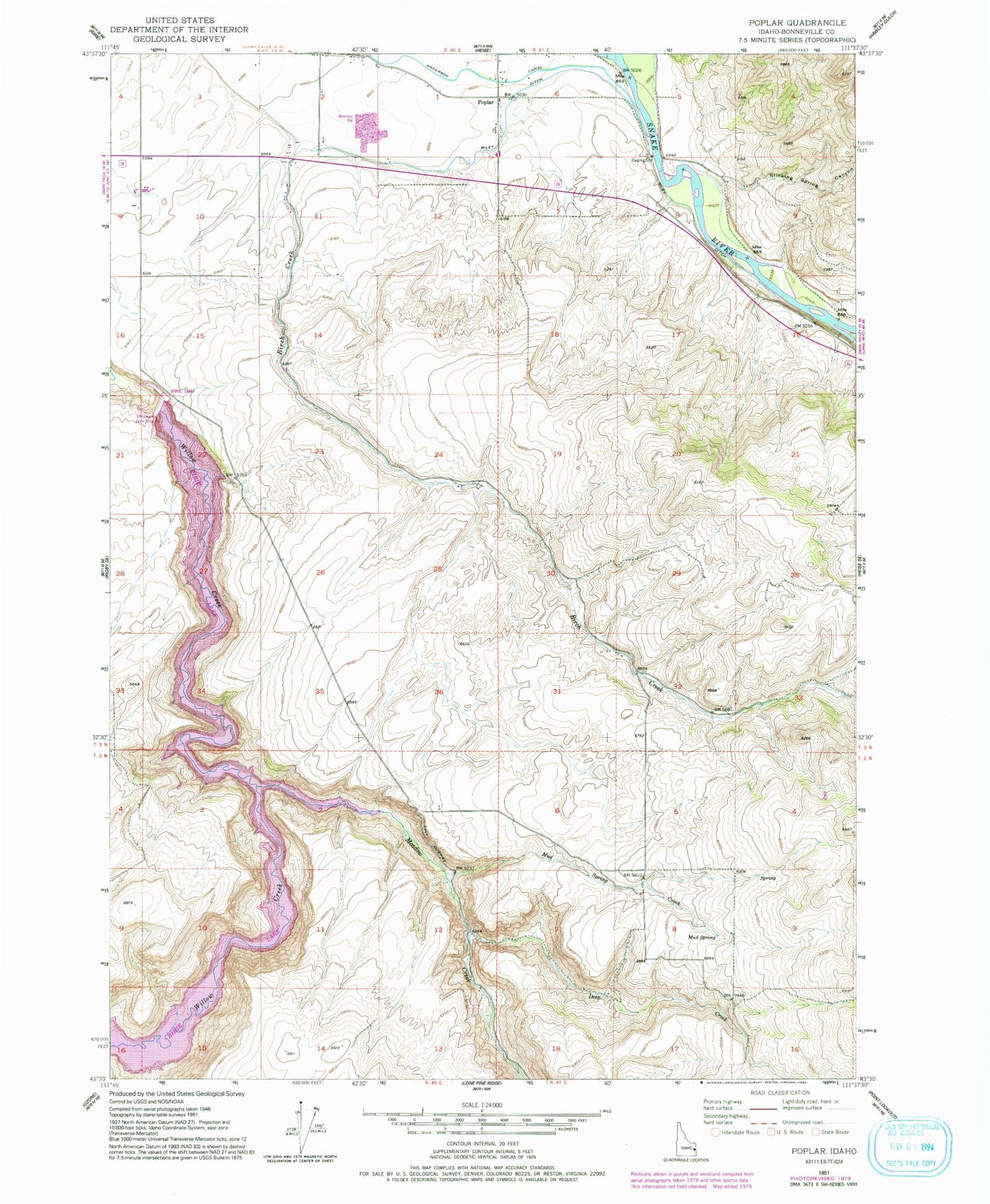 Classic USGS Poplar Idaho 7.5'x7.5' Topo Map Image