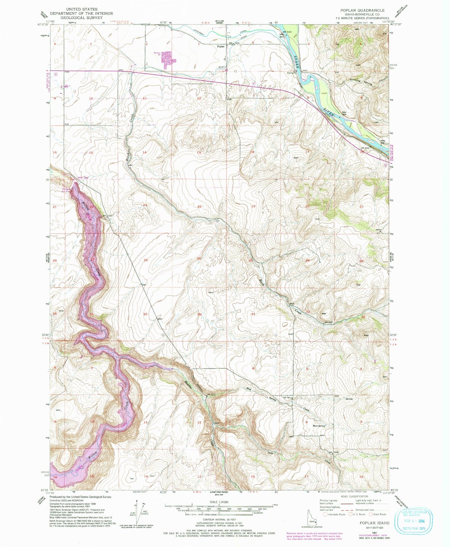 Classic USGS Poplar Idaho 7.5'x7.5' Topo Map Image