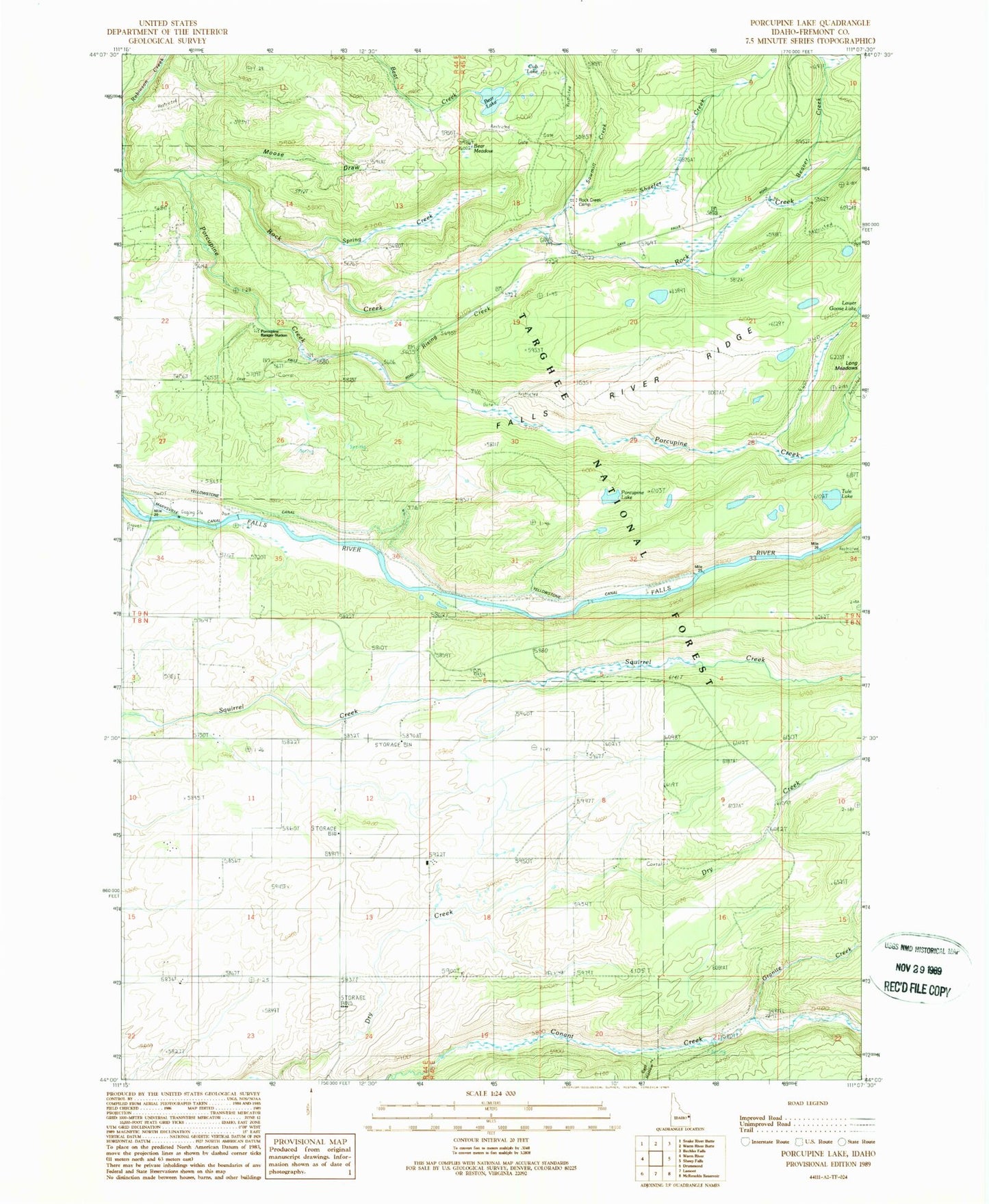 Classic USGS Porcupine Lake Idaho 7.5'x7.5' Topo Map Image