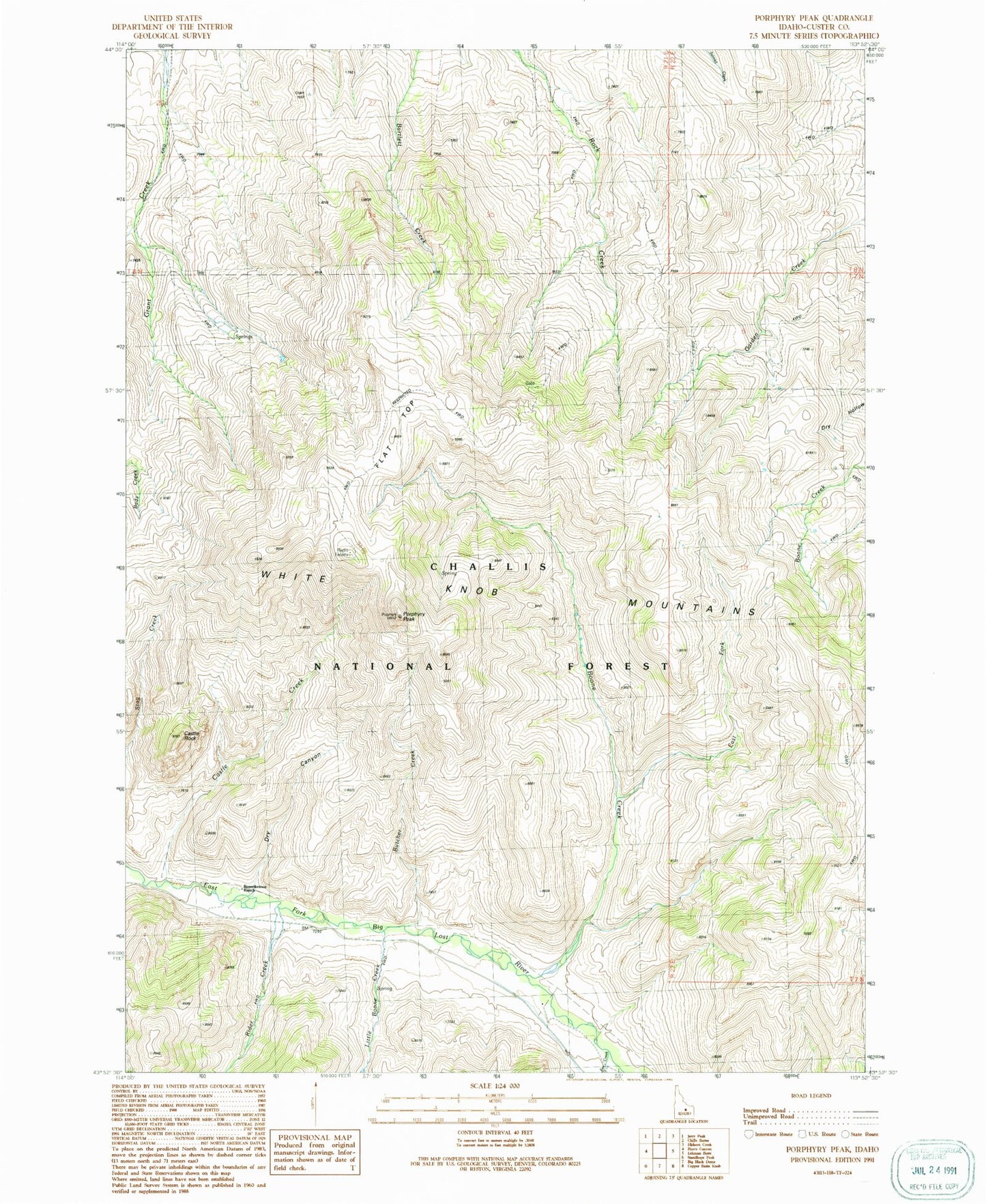 Classic USGS Porphyry Peak Idaho 7.5'x7.5' Topo Map Image