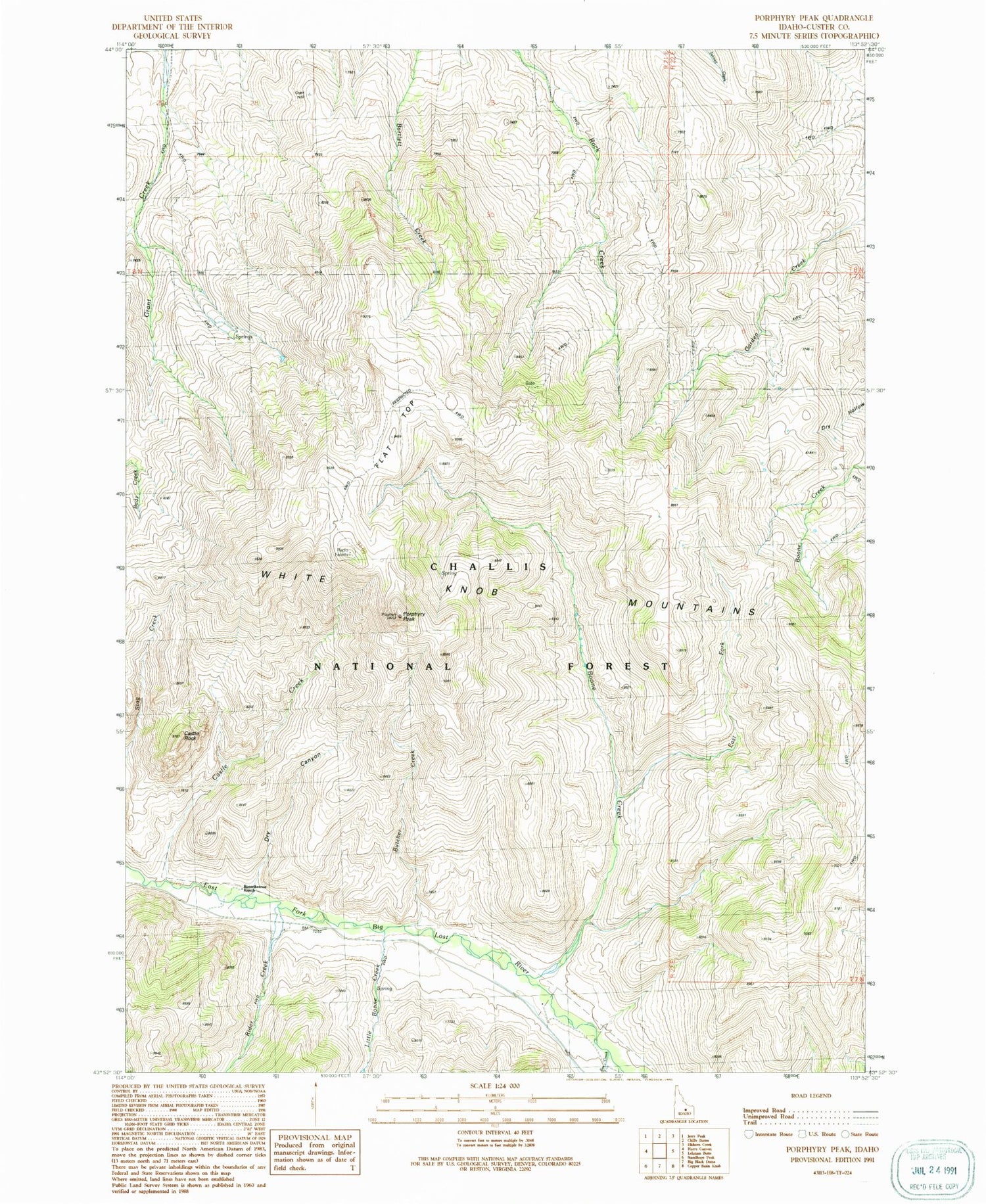 Classic USGS Porphyry Peak Idaho 7.5'x7.5' Topo Map Image