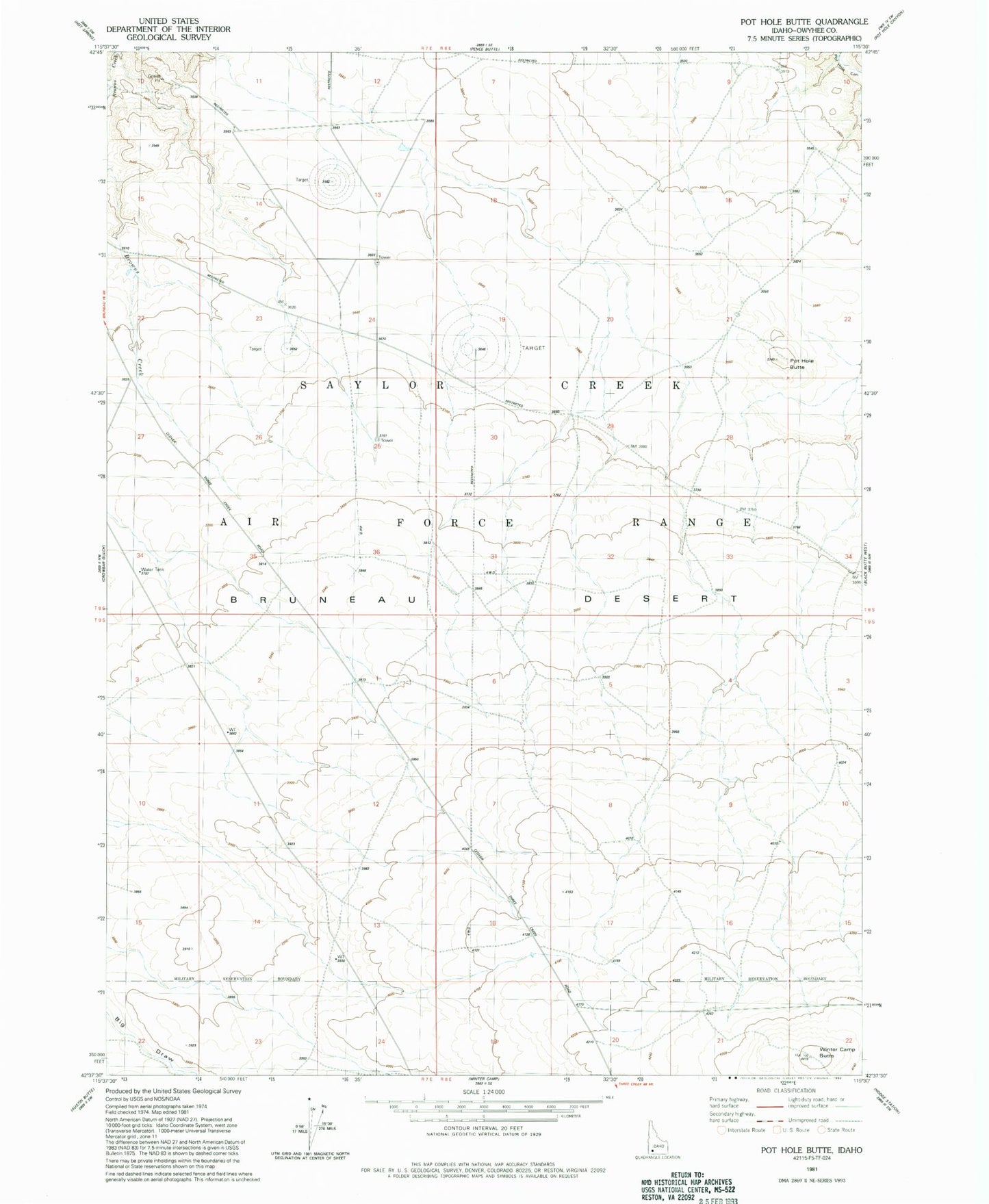 Classic USGS Pot Hole Butte Idaho 7.5'x7.5' Topo Map Image