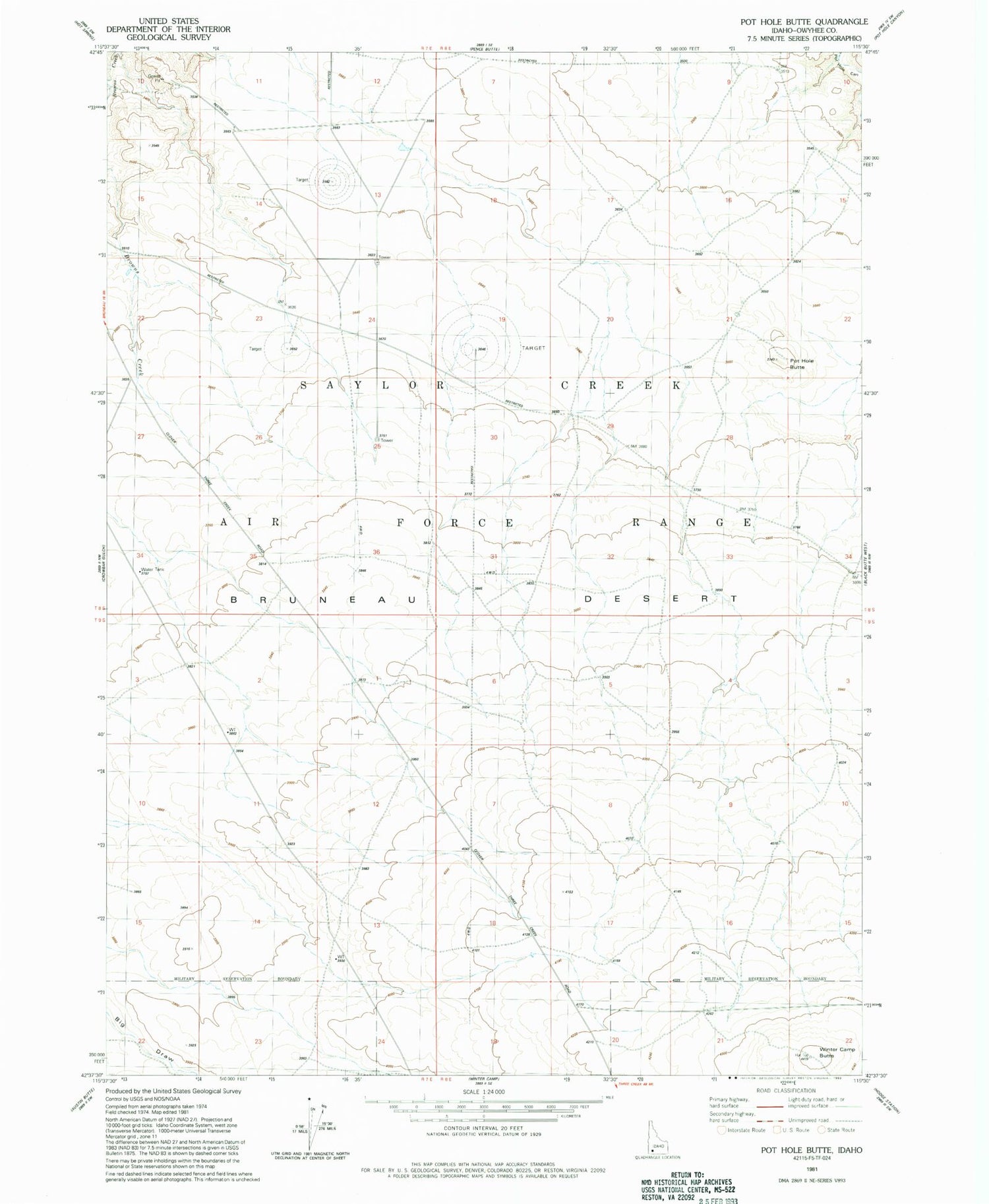 Classic USGS Pot Hole Butte Idaho 7.5'x7.5' Topo Map Image