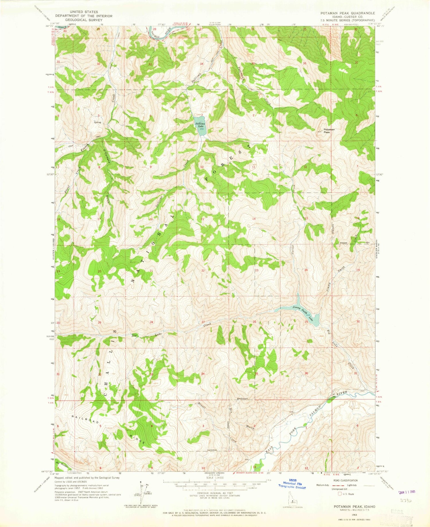 Classic USGS Potaman Peak Idaho 7.5'x7.5' Topo Map Image