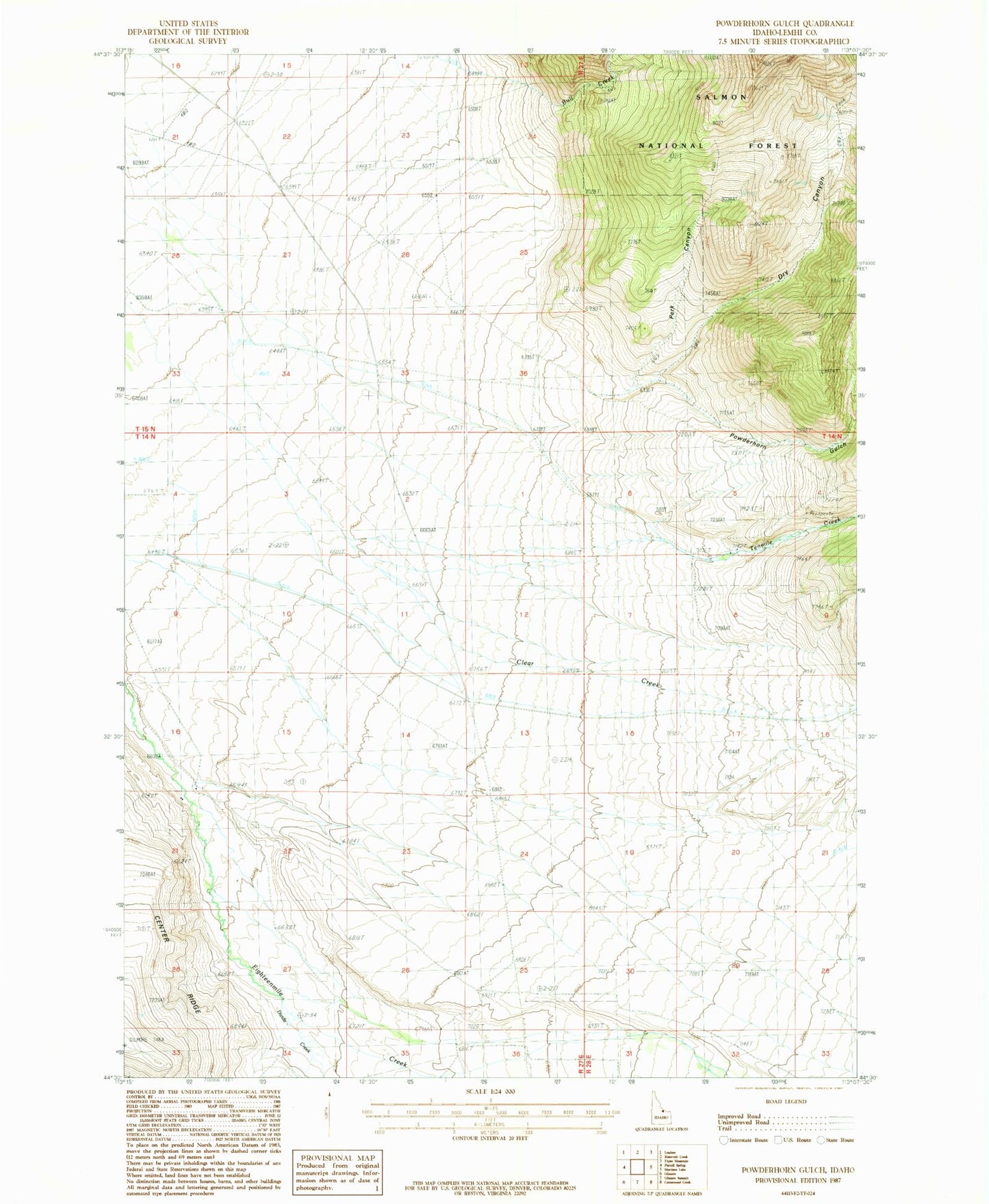Classic USGS Powderhorn Gulch Idaho 7.5'x7.5' Topo Map Image