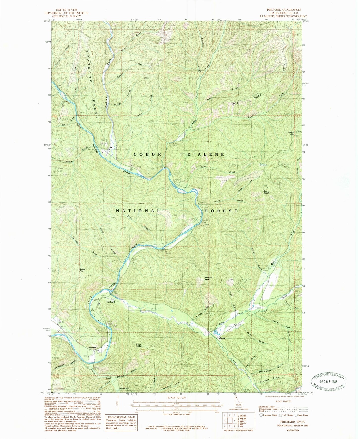 Classic USGS Prichard Idaho 7.5'x7.5' Topo Map Image