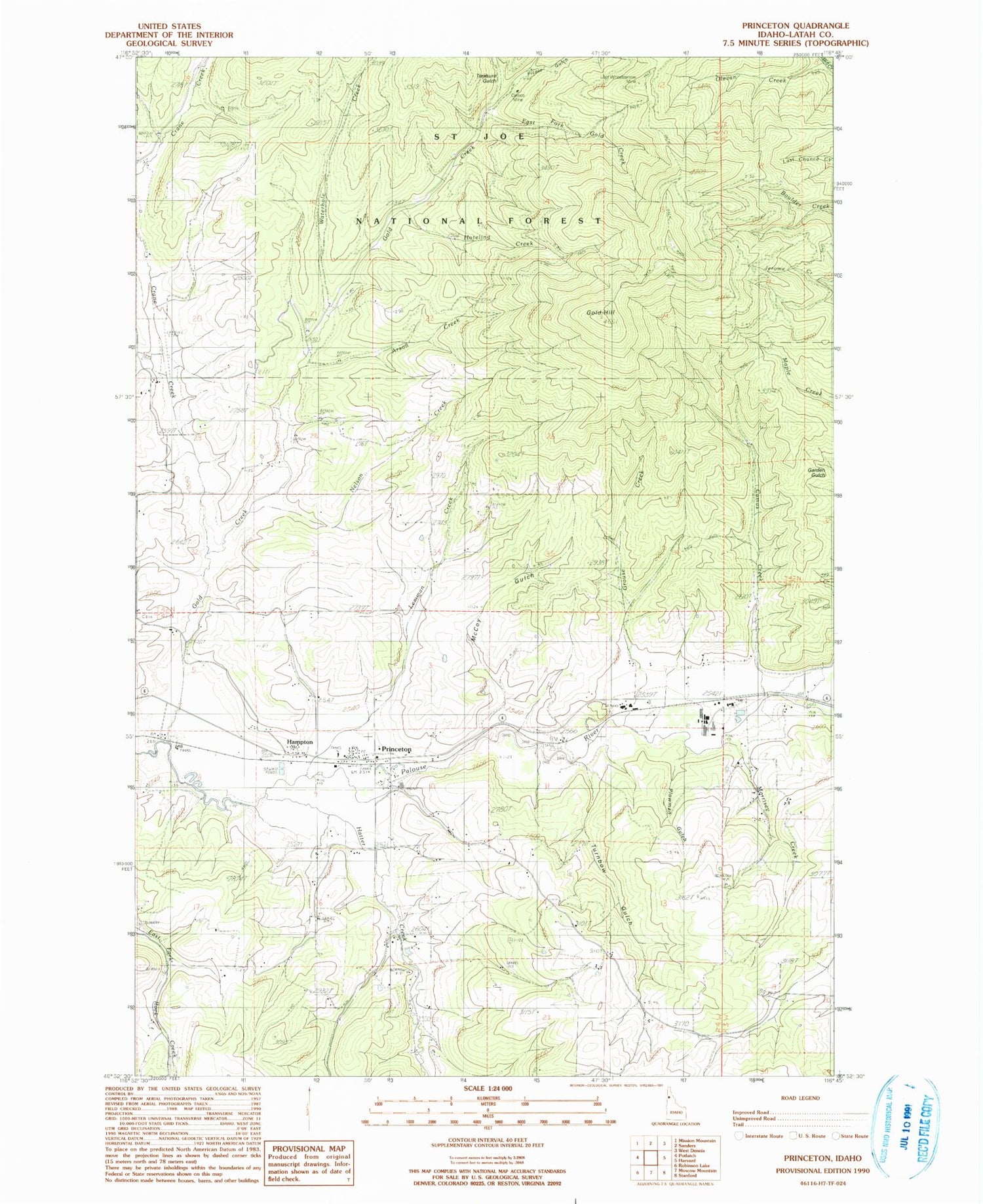 Classic USGS Princeton Idaho 7.5'x7.5' Topo Map Image