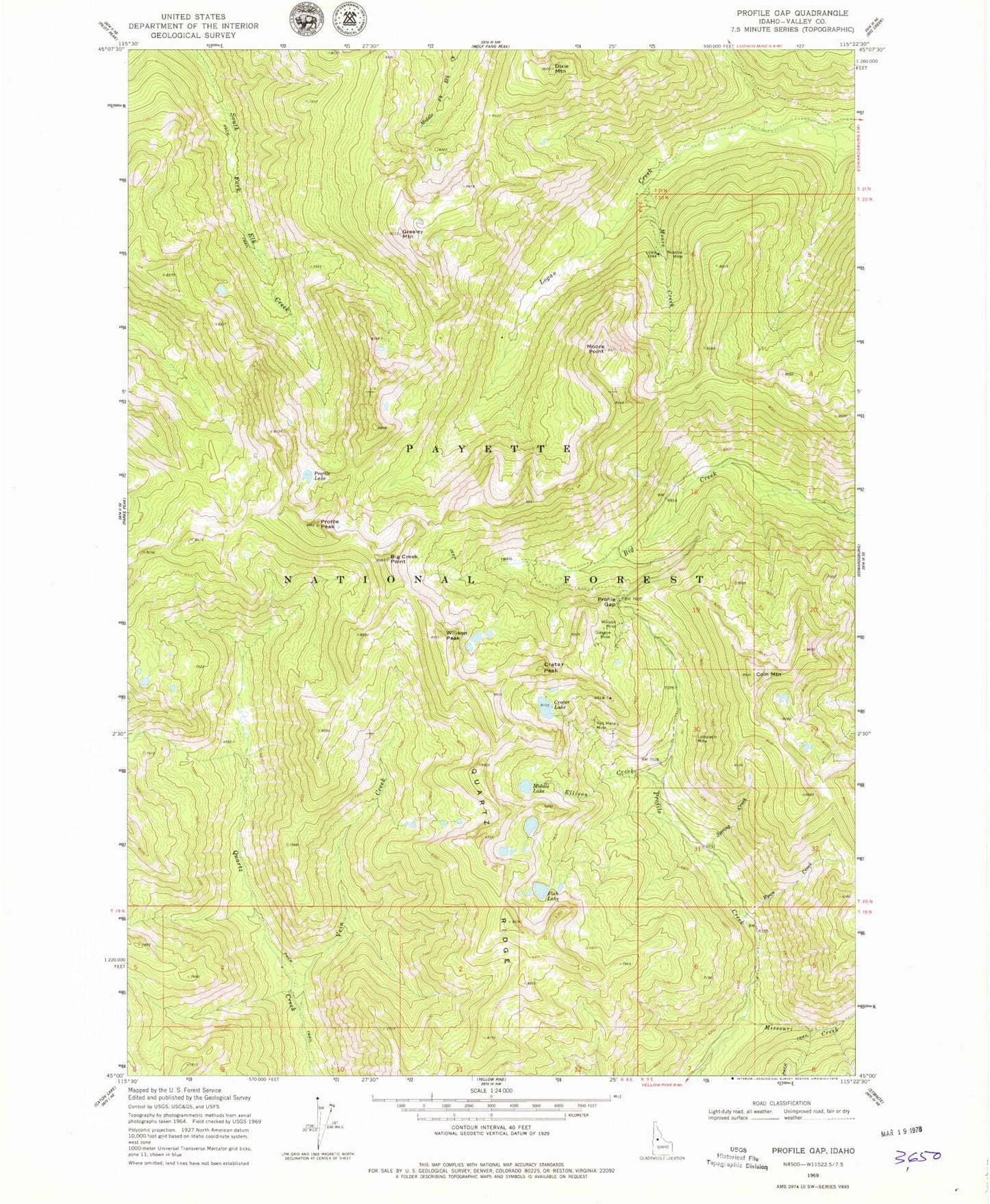 Classic USGS Profile Gap Idaho 7.5'x7.5' Topo Map Image