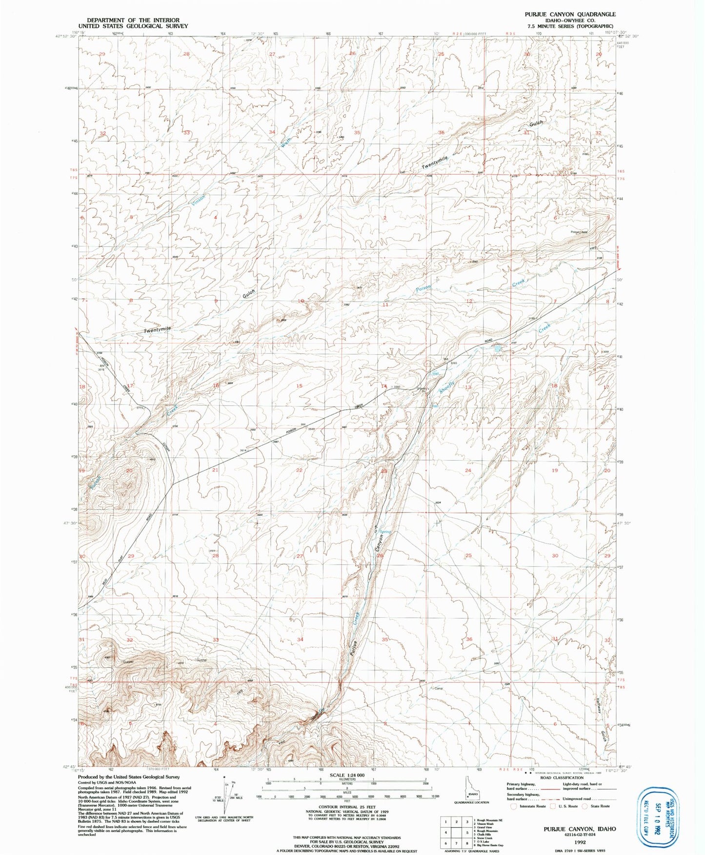 Classic USGS Purjue Canyon Idaho 7.5'x7.5' Topo Map Image