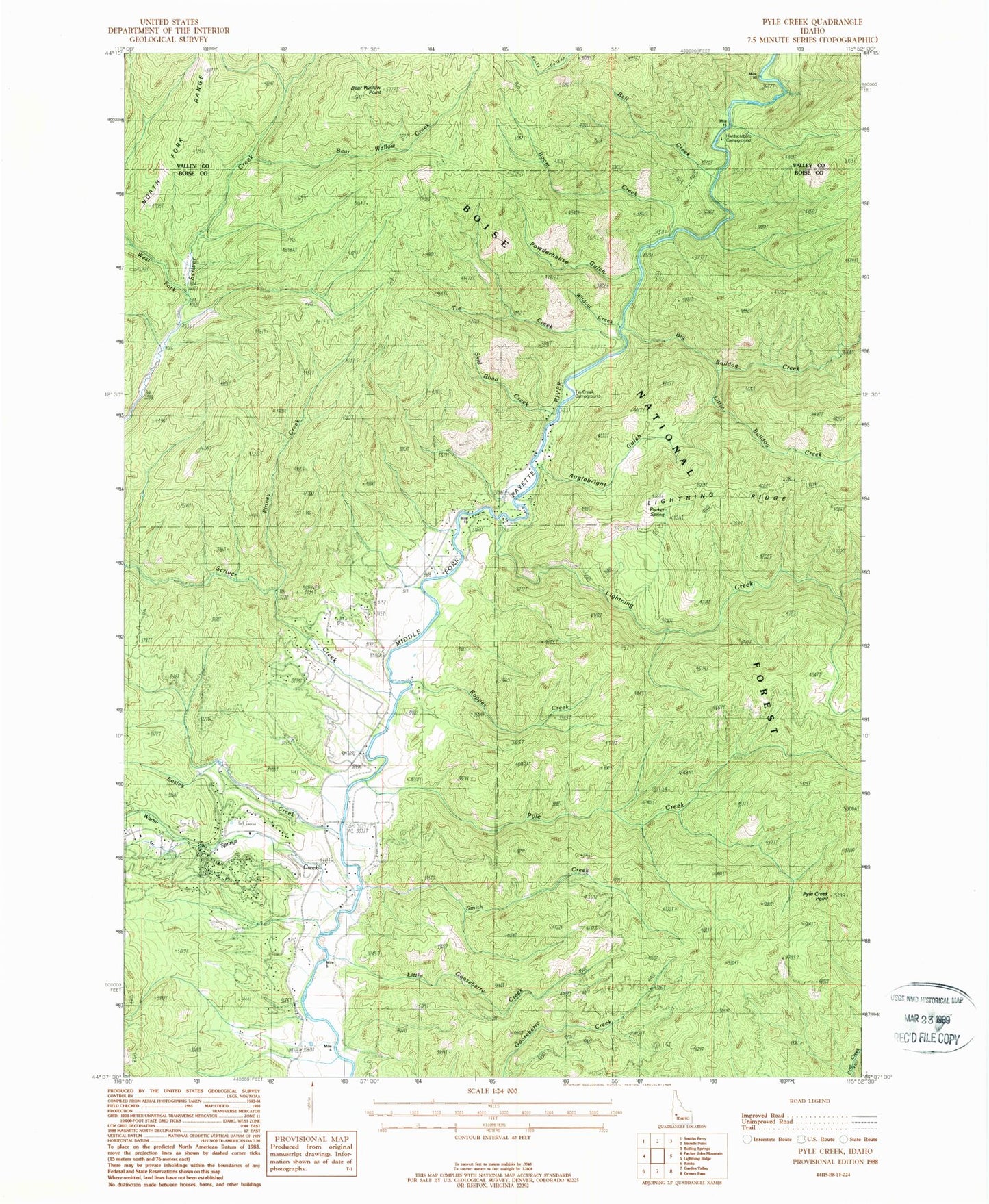 Classic USGS Pyle Creek Idaho 7.5'x7.5' Topo Map Image