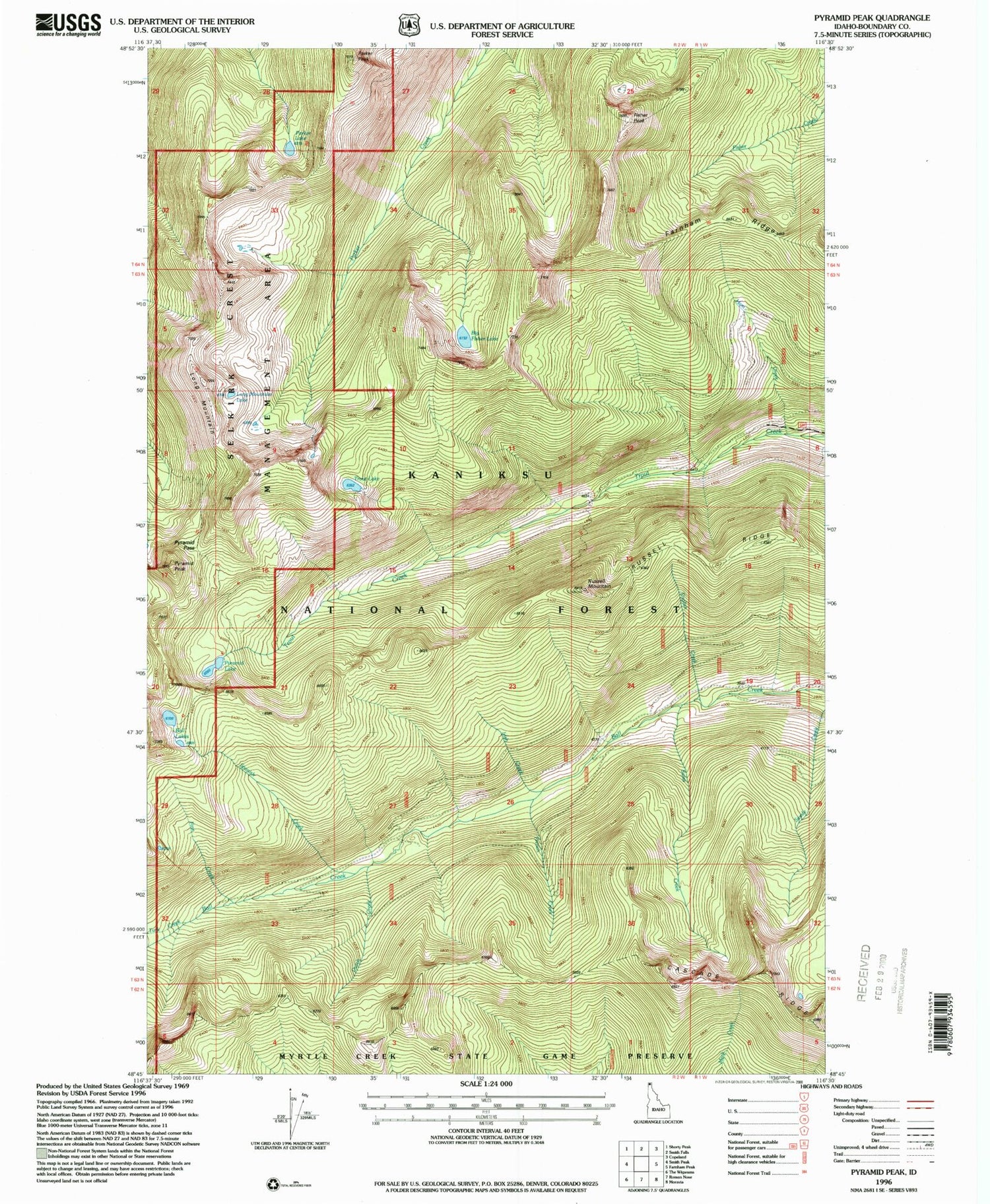 Classic USGS Pyramid Peak Idaho 7.5'x7.5' Topo Map Image