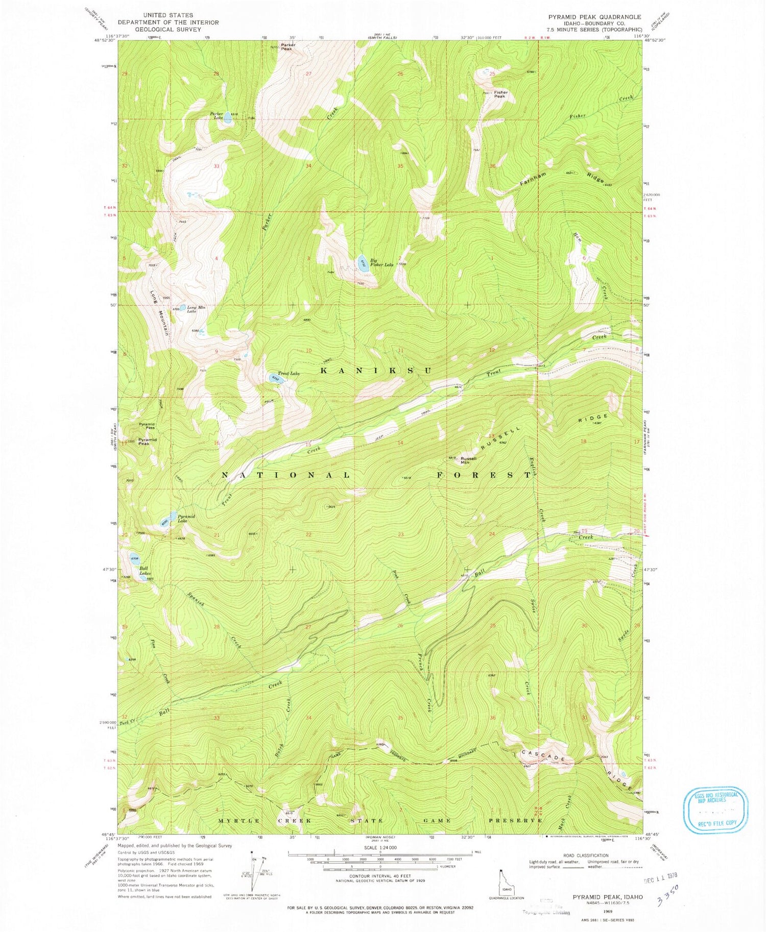 Classic USGS Pyramid Peak Idaho 7.5'x7.5' Topo Map Image