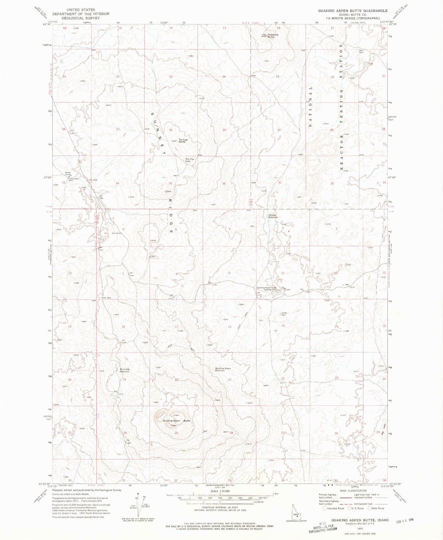 Classic USGS Quaking Aspen Butte Idaho 7.5'x7.5' Topo Map Image