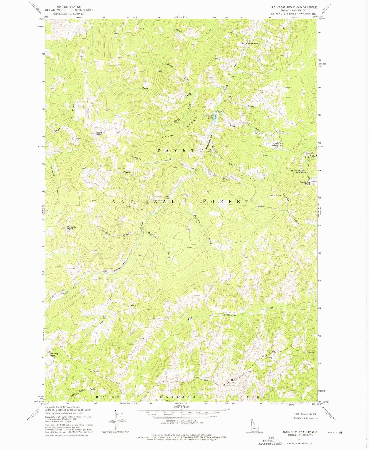 Classic USGS Rainbow Peak Idaho 7.5'x7.5' Topo Map Image