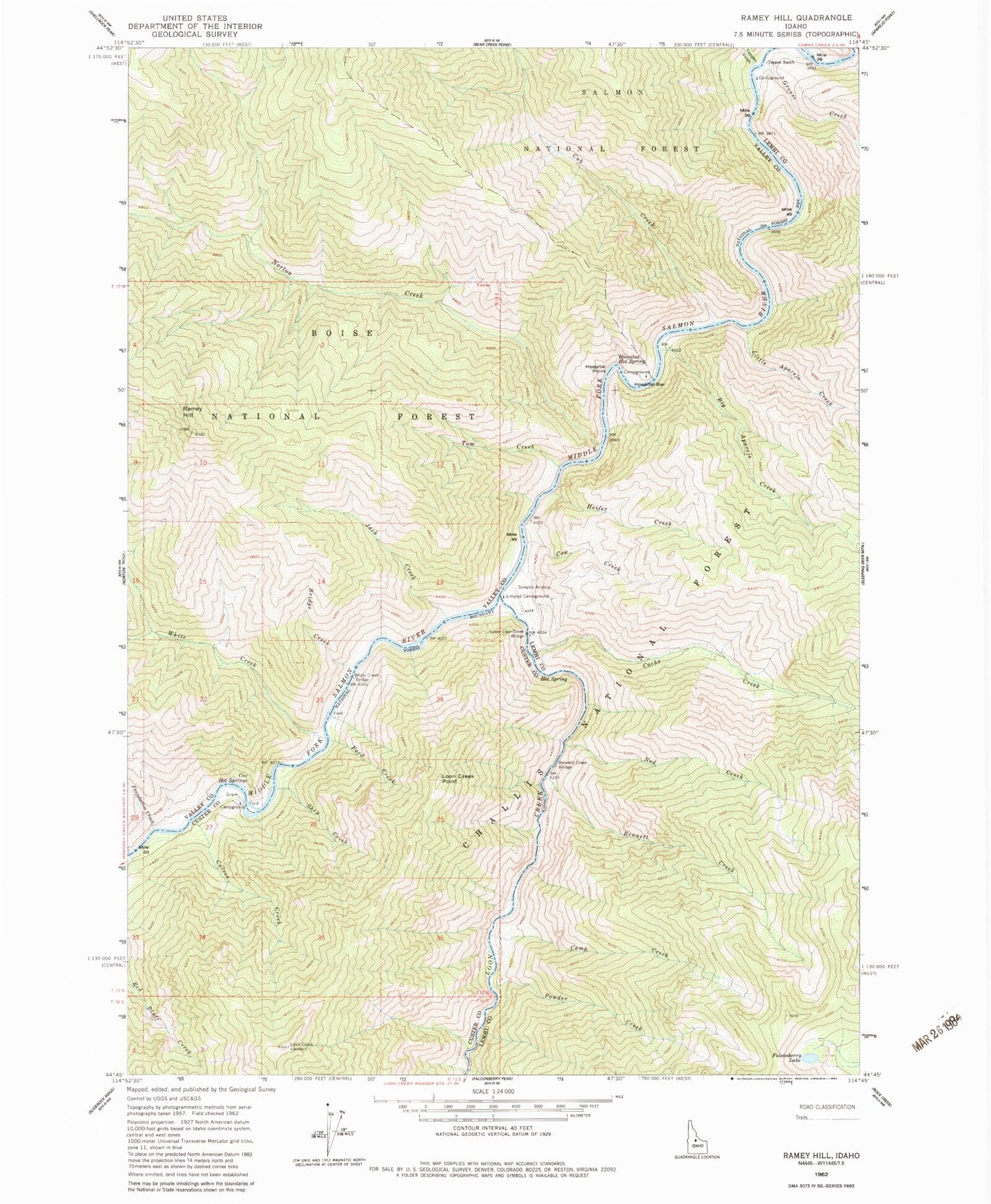 Classic USGS Ramey Hill Idaho 7.5'x7.5' Topo Map Image