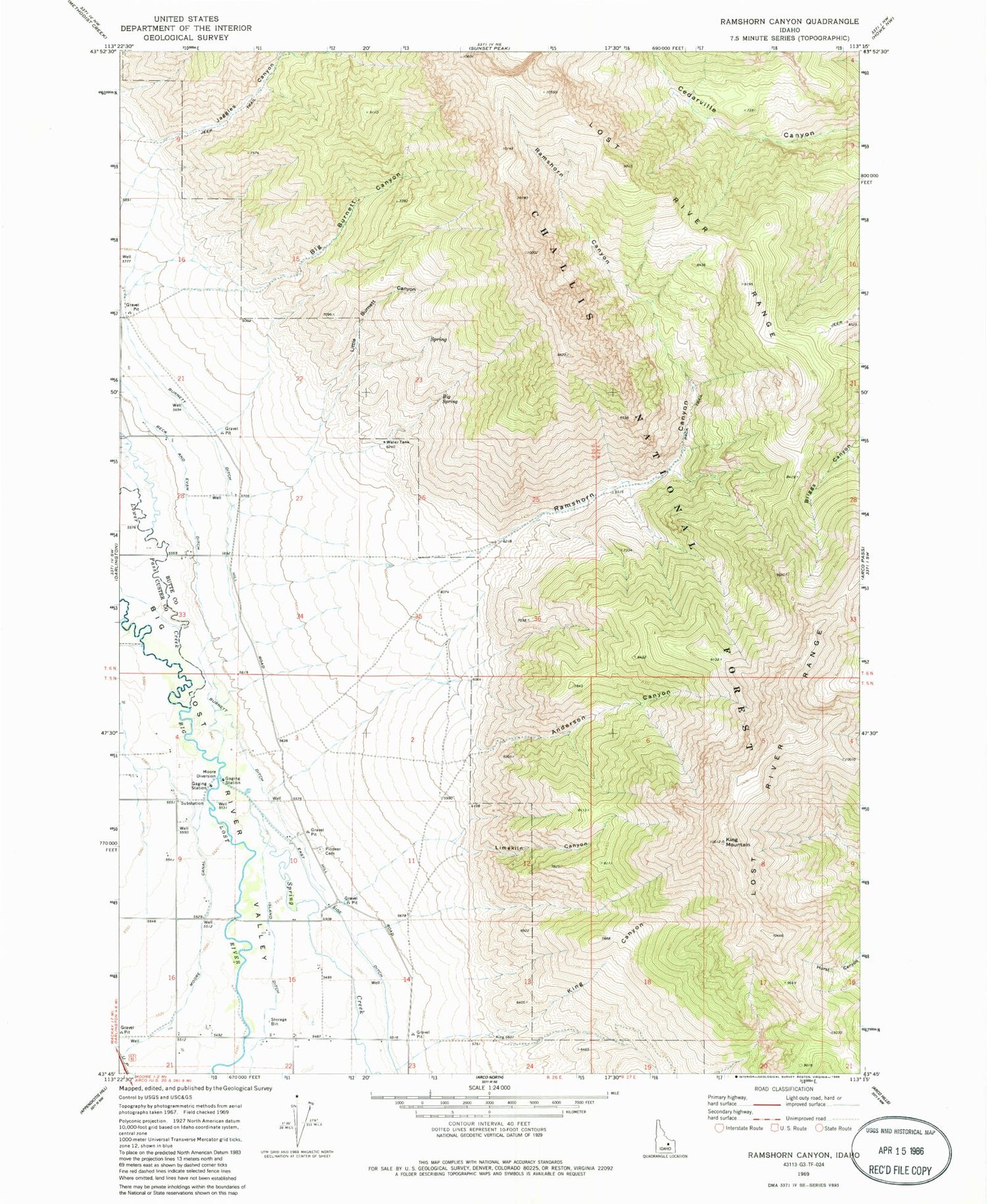 Classic USGS Ramshorn Canyon Idaho 7.5'x7.5' Topo Map Image