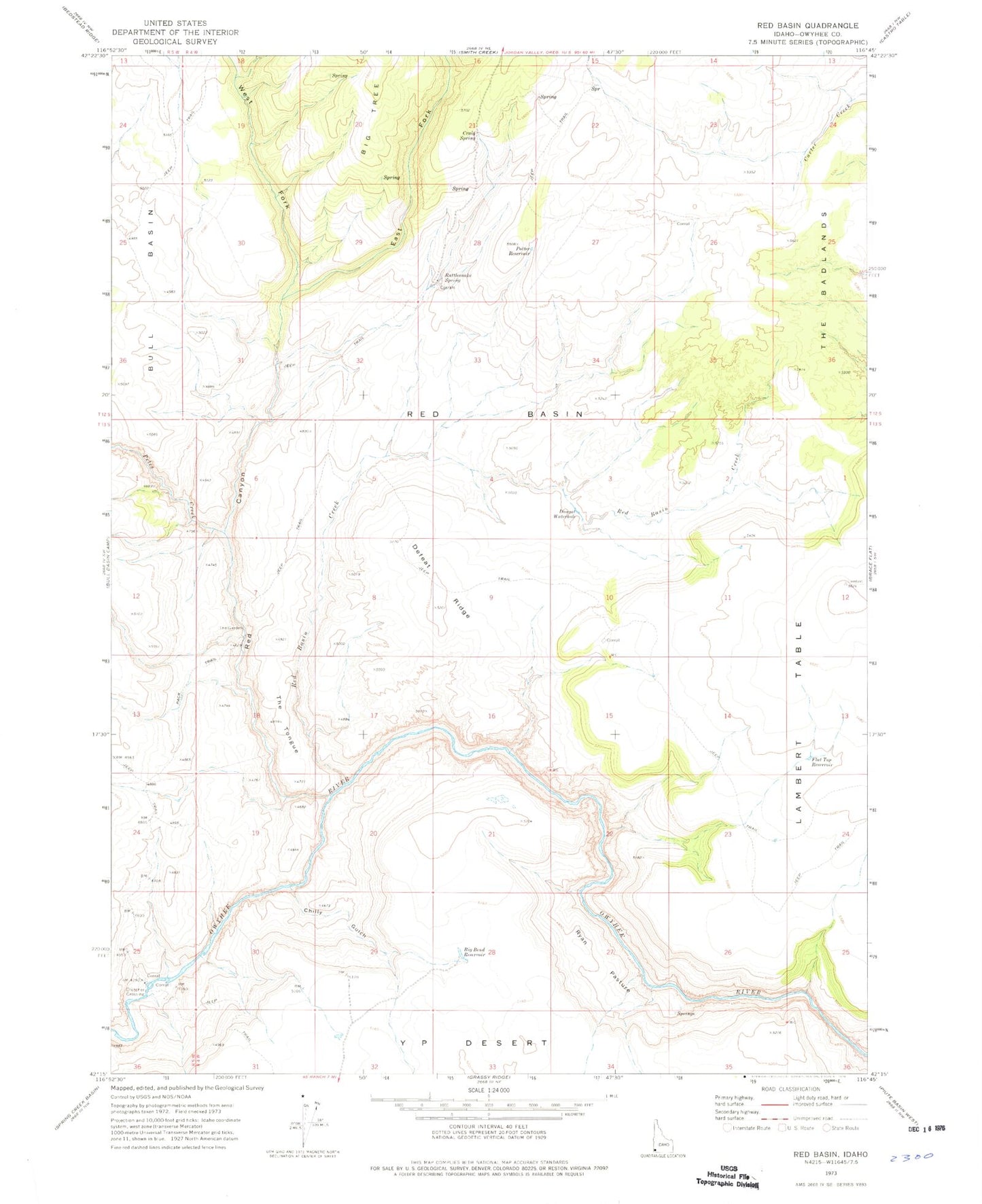 Classic USGS Red Basin Idaho 7.5'x7.5' Topo Map Image