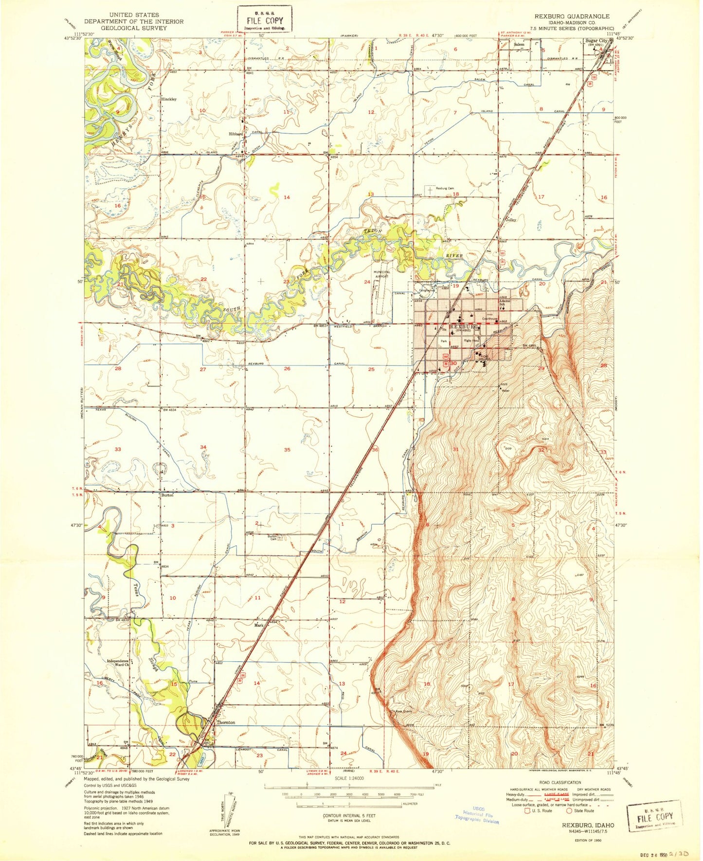 Classic USGS Rexburg Idaho 7.5'x7.5' Topo Map Image