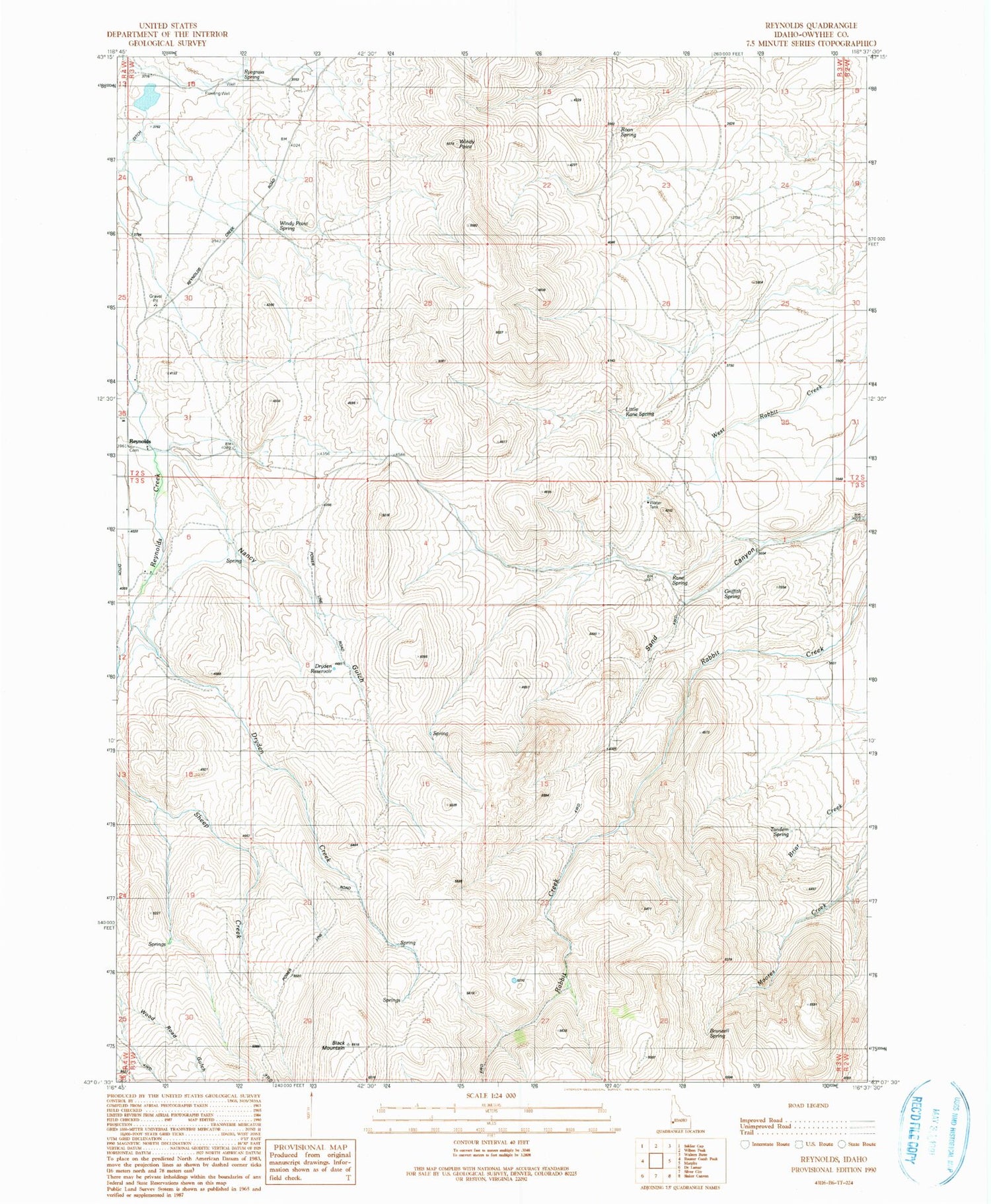 Classic USGS Reynolds Idaho 7.5'x7.5' Topo Map Image