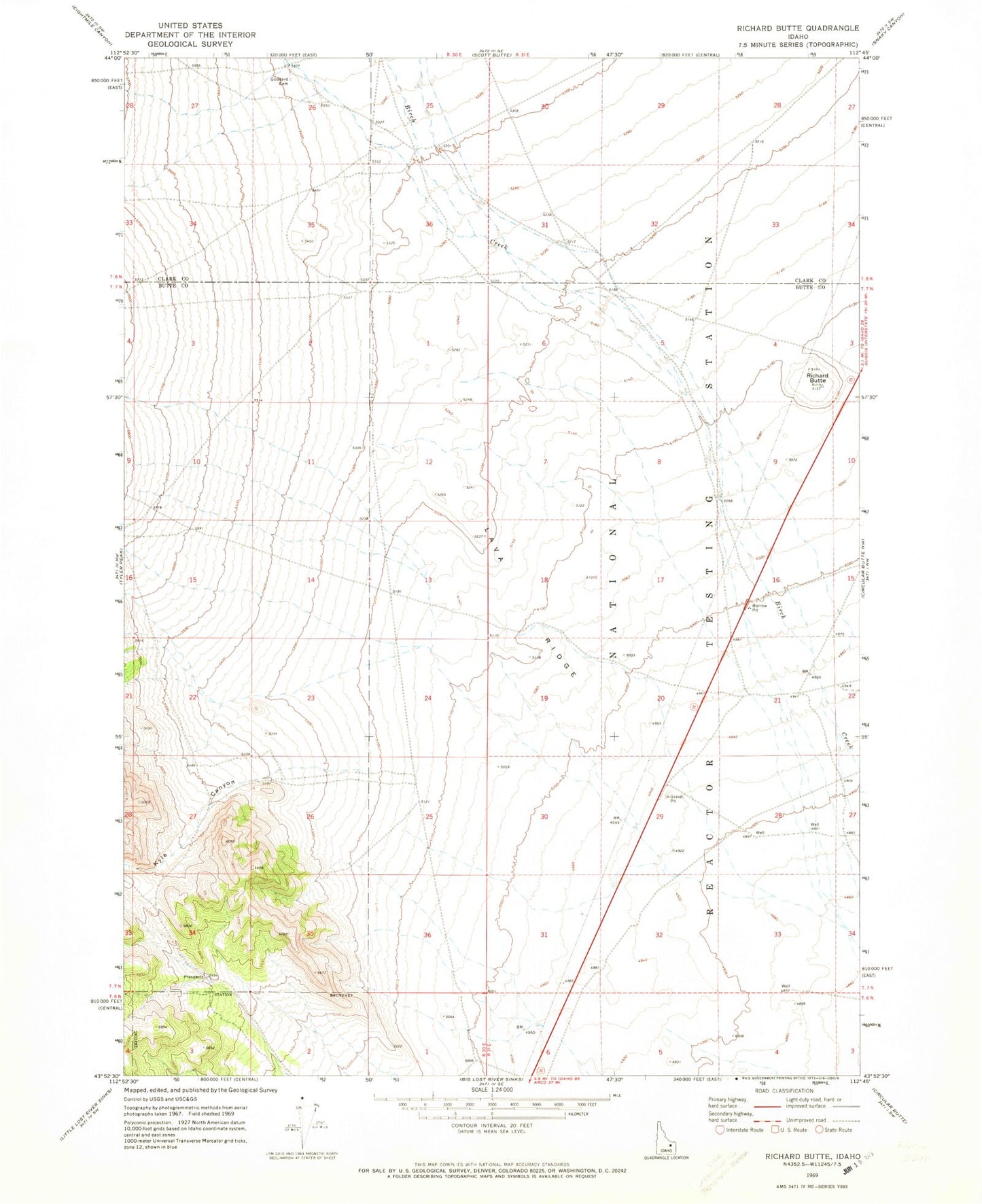 Classic USGS Richard Butte Idaho 7.5'x7.5' Topo Map Image