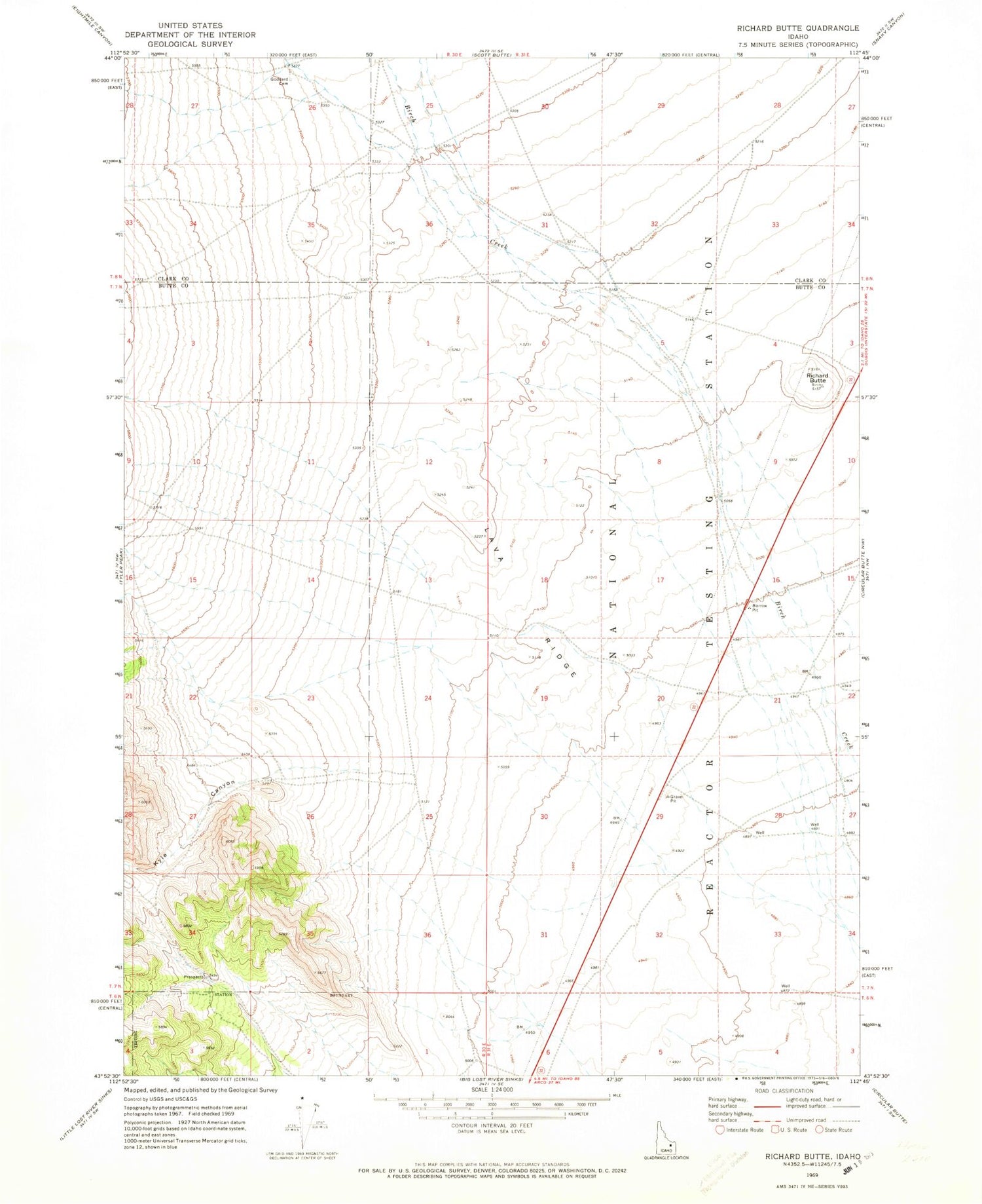 Classic USGS Richard Butte Idaho 7.5'x7.5' Topo Map Image