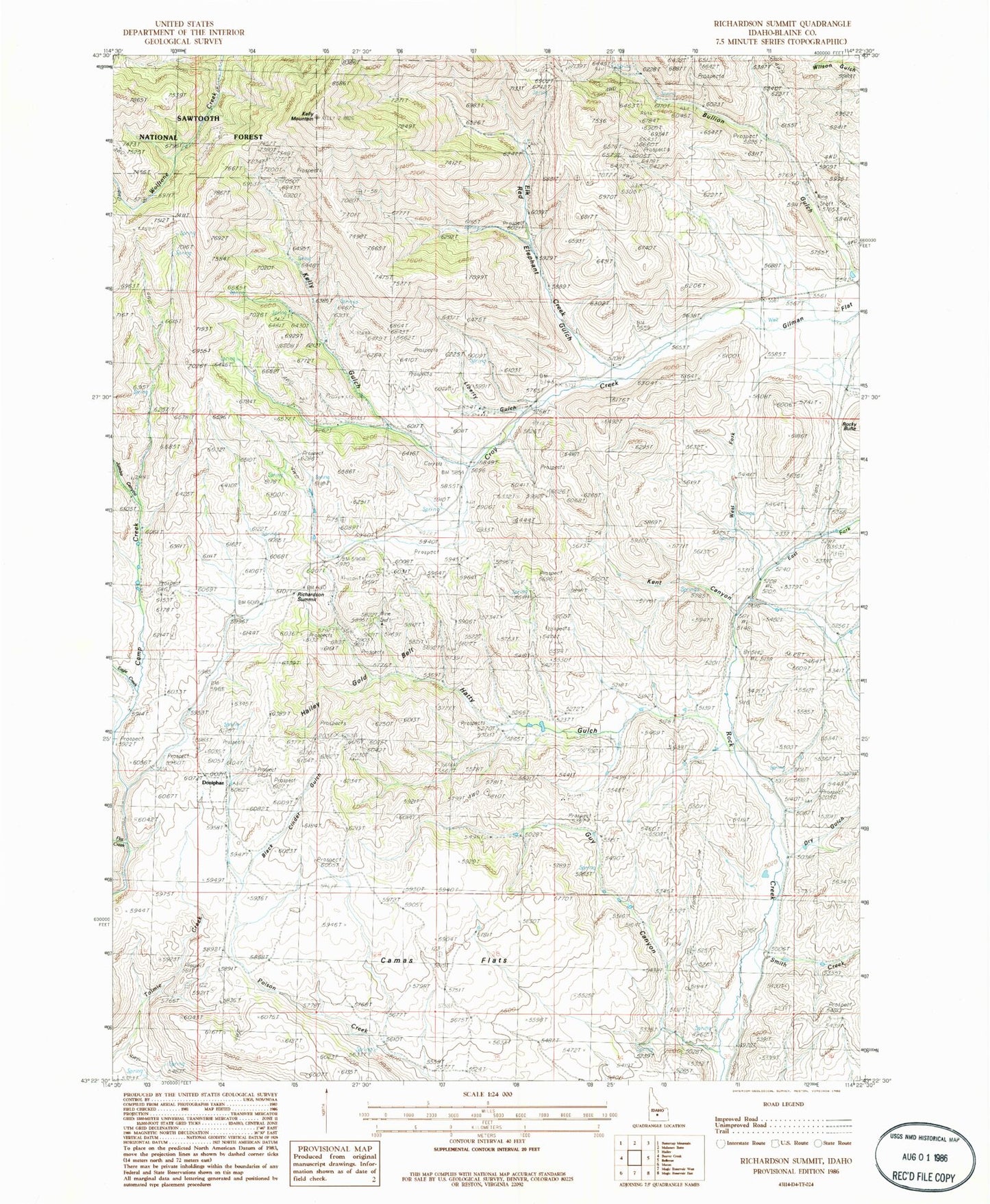 Classic USGS Richardson Summit Idaho 7.5'x7.5' Topo Map Image