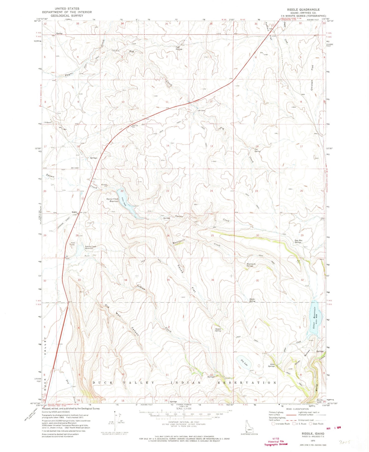 Classic USGS Riddle Idaho 7.5'x7.5' Topo Map Image