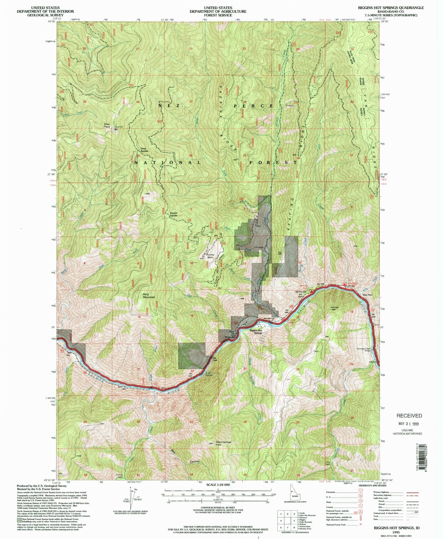 Classic USGS Riggins Hot Springs Idaho 7.5'x7.5' Topo Map Image
