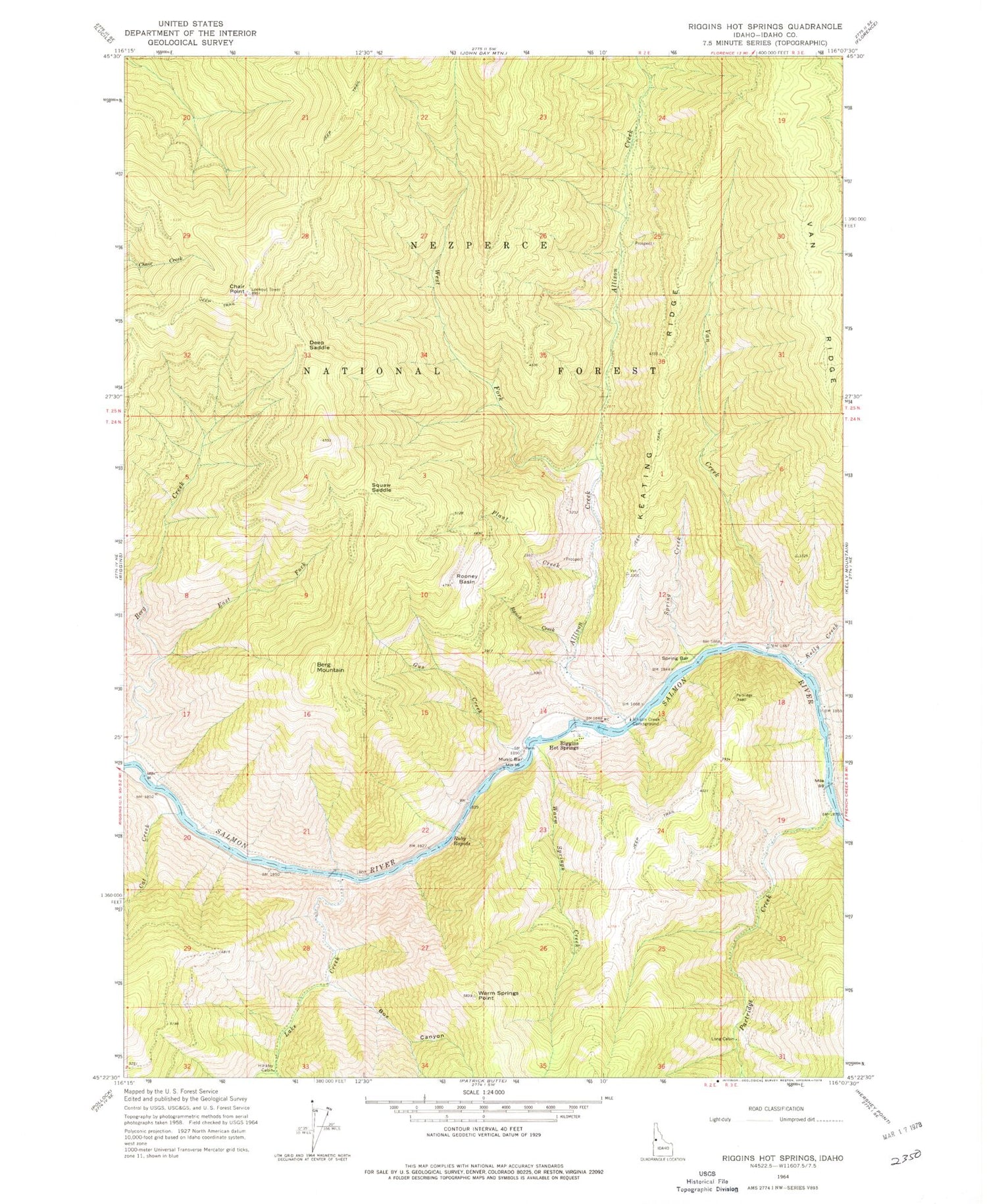Classic USGS Riggins Hot Springs Idaho 7.5'x7.5' Topo Map Image