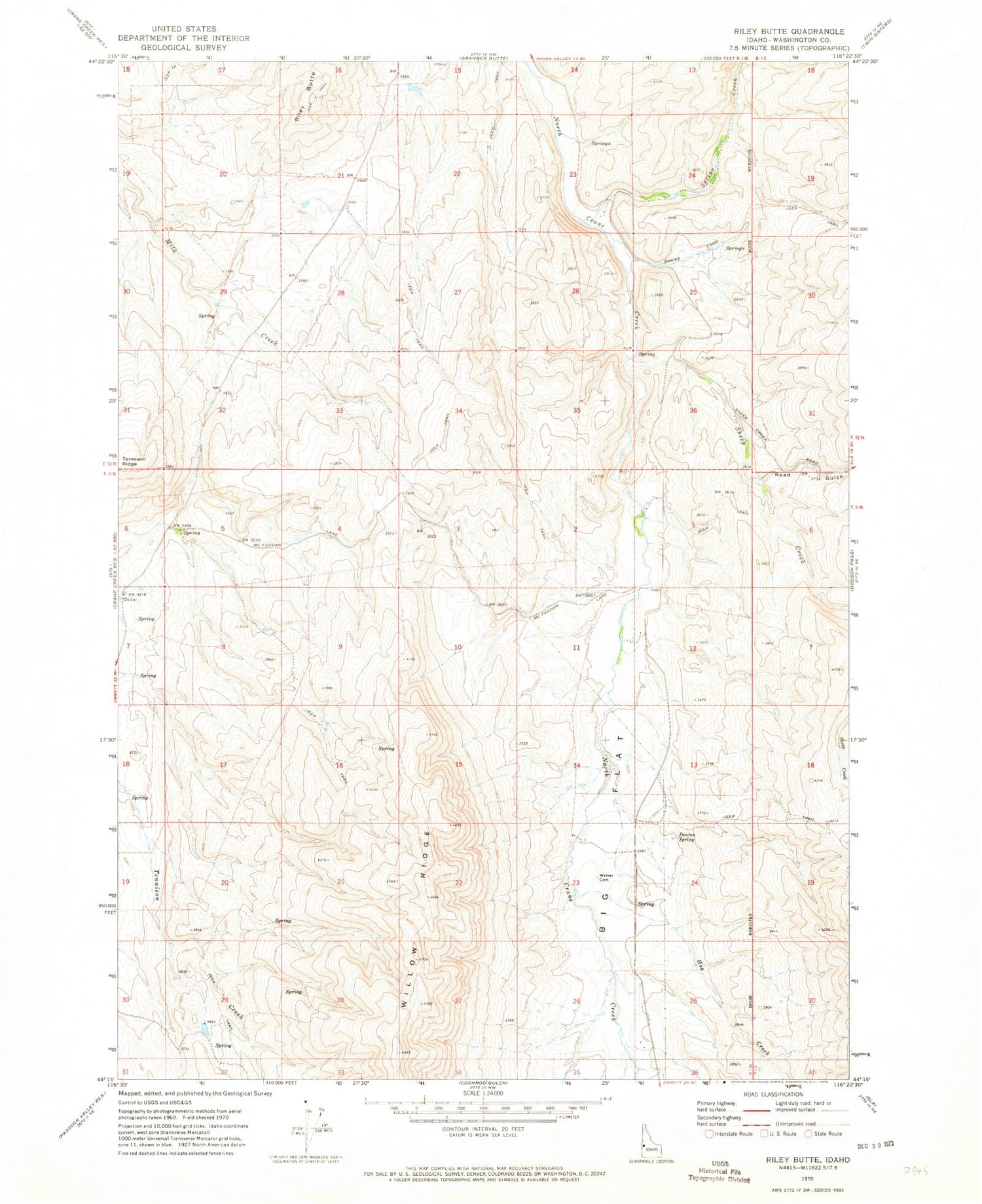 Classic USGS Riley Butte Idaho 7.5'x7.5' Topo Map Image