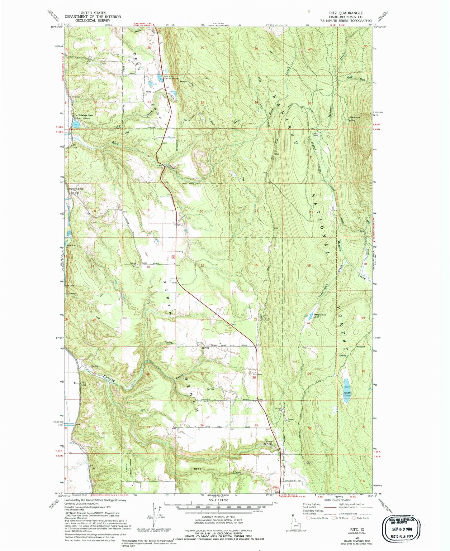 Classic USGS Ritz Idaho 7.5'x7.5' Topo Map Image