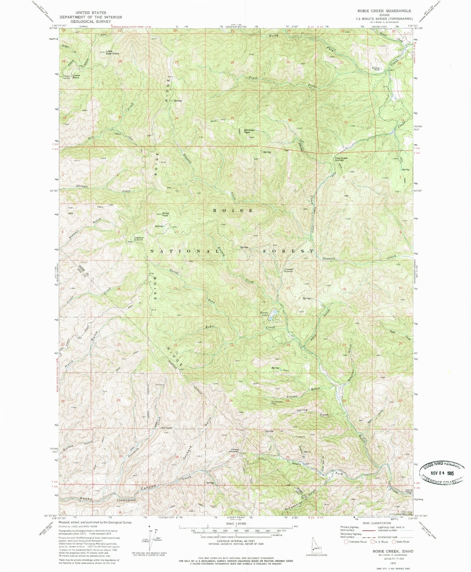 Classic USGS Robie Creek Idaho 7.5'x7.5' Topo Map Image