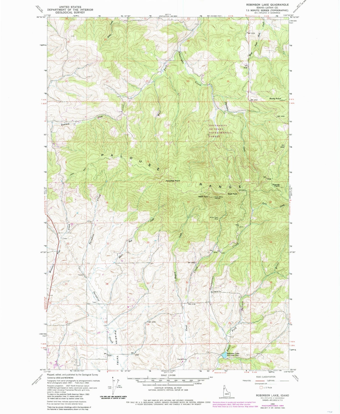 Classic USGS Robinson Lake Idaho 7.5'x7.5' Topo Map Image