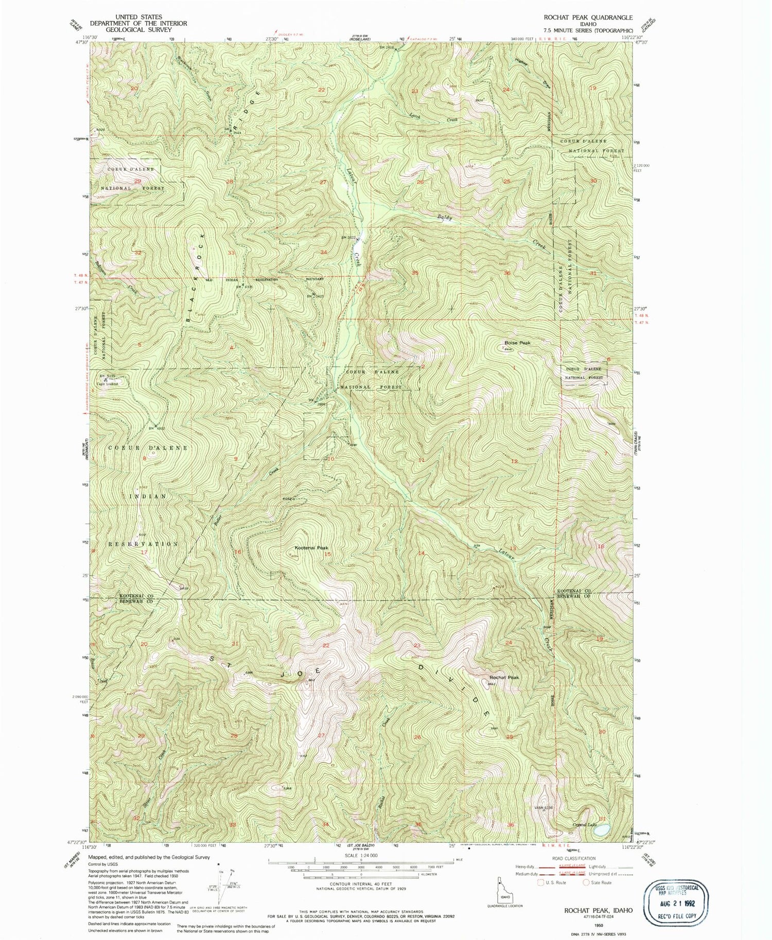 Classic USGS Rochat Peak Idaho 7.5'x7.5' Topo Map Image