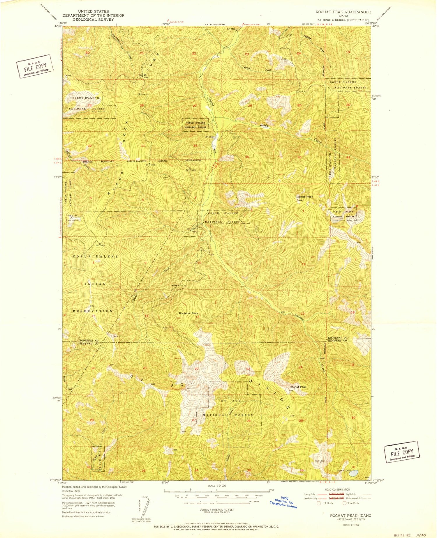 Classic USGS Rochat Peak Idaho 7.5'x7.5' Topo Map Image